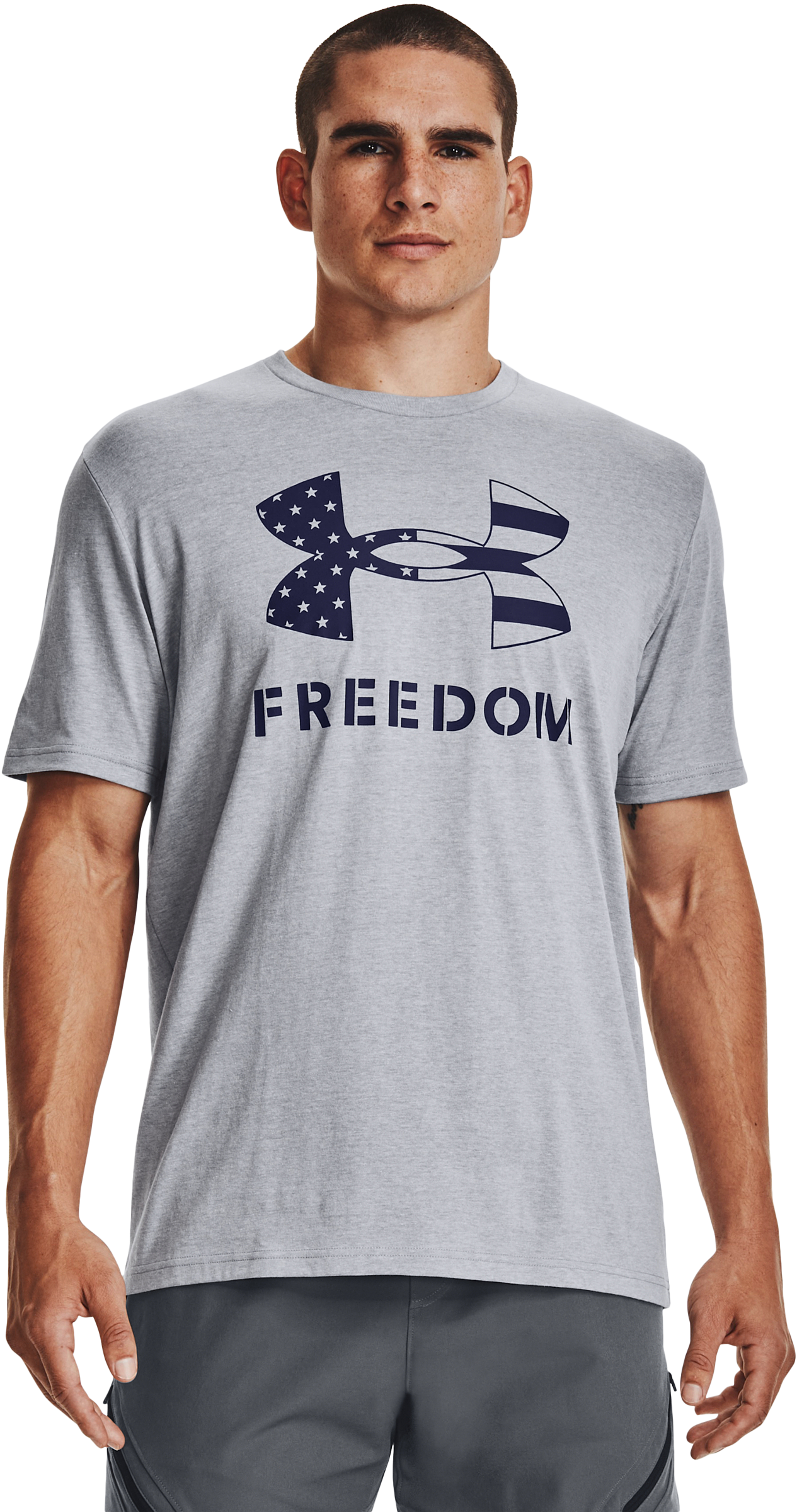 Under Armour Freedom Logo Short-Sleeve T-Shirt for Men - Steel Light Heather/Midnight Navy