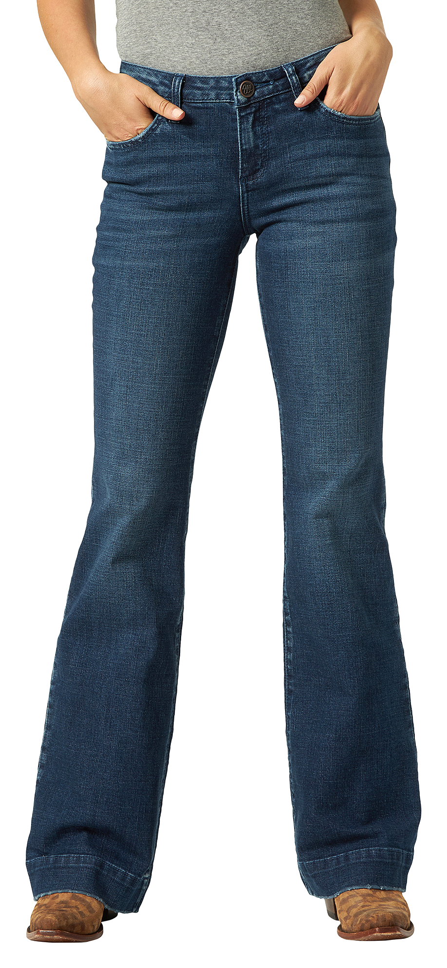 Wrangler Women's Retro Mae Trouser Stretch Mid Rise Slim Fit Wide Leg Jean  - AB Wash