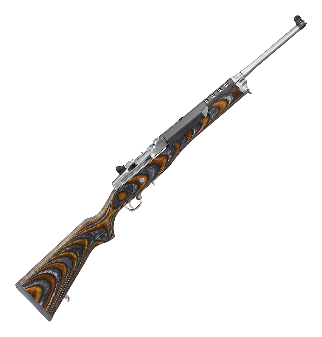 Ruger Mini-14 Ranch Semi-Auto Rifle - Stainless Steel - Brown/Black Chevron Laminate - Ruger