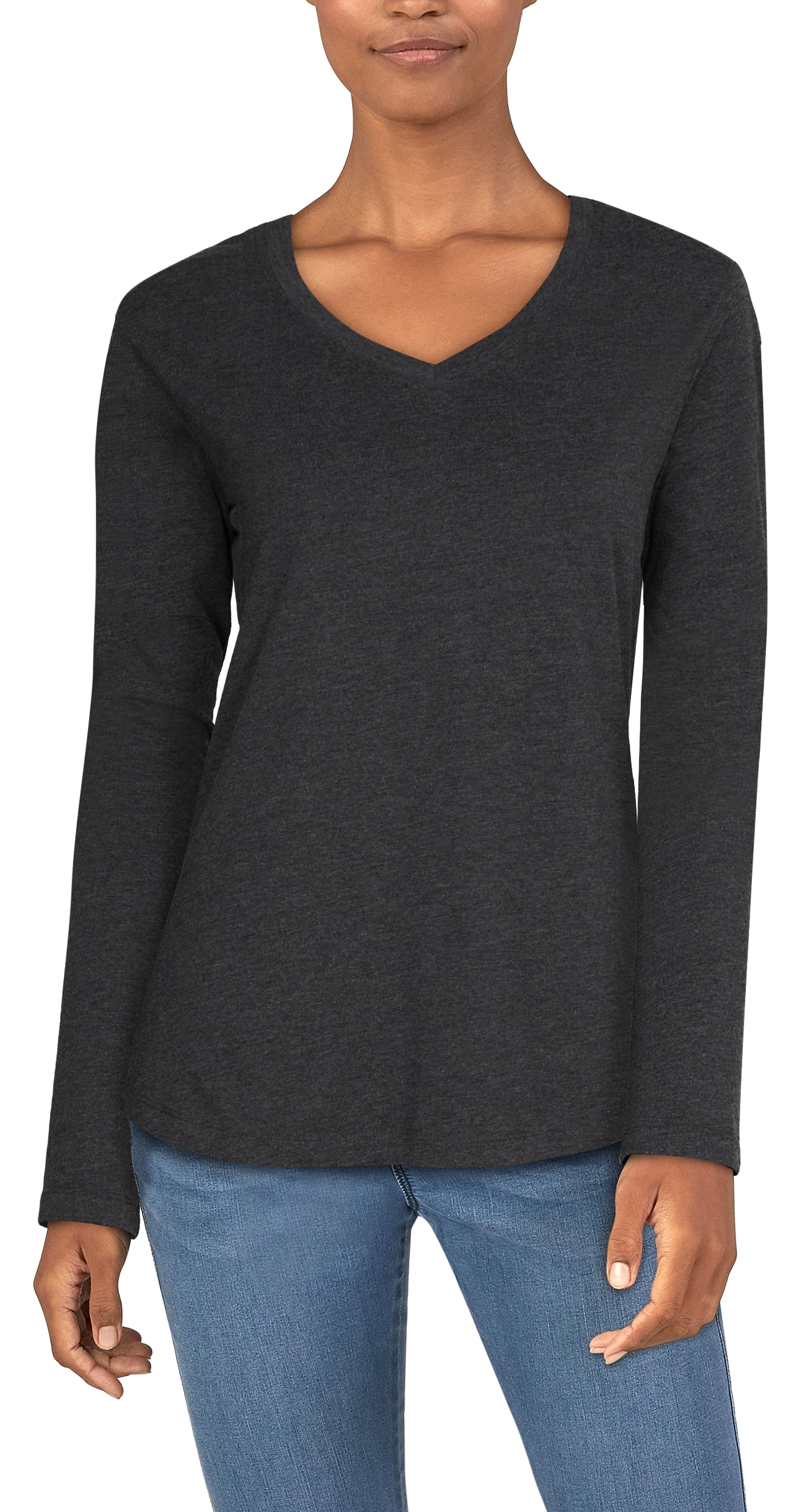 Natural Reflections Essential Long-Sleeve V-Neck T-Shirt for Ladies - Anthr