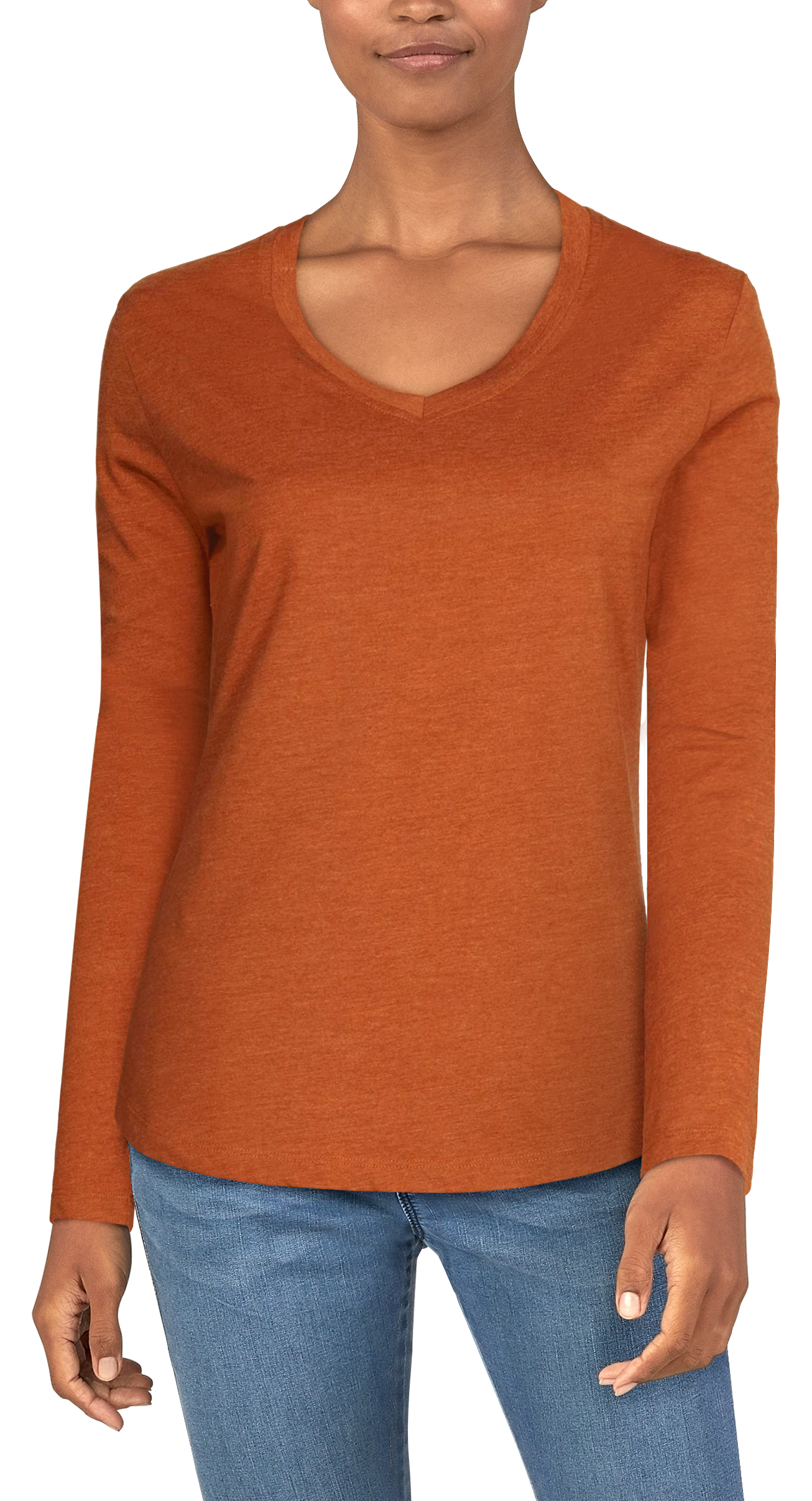 Natural Reflections Essential Long-Sleeve V-Neck T-Shirt for Ladies - Caramel Cafe - 1X