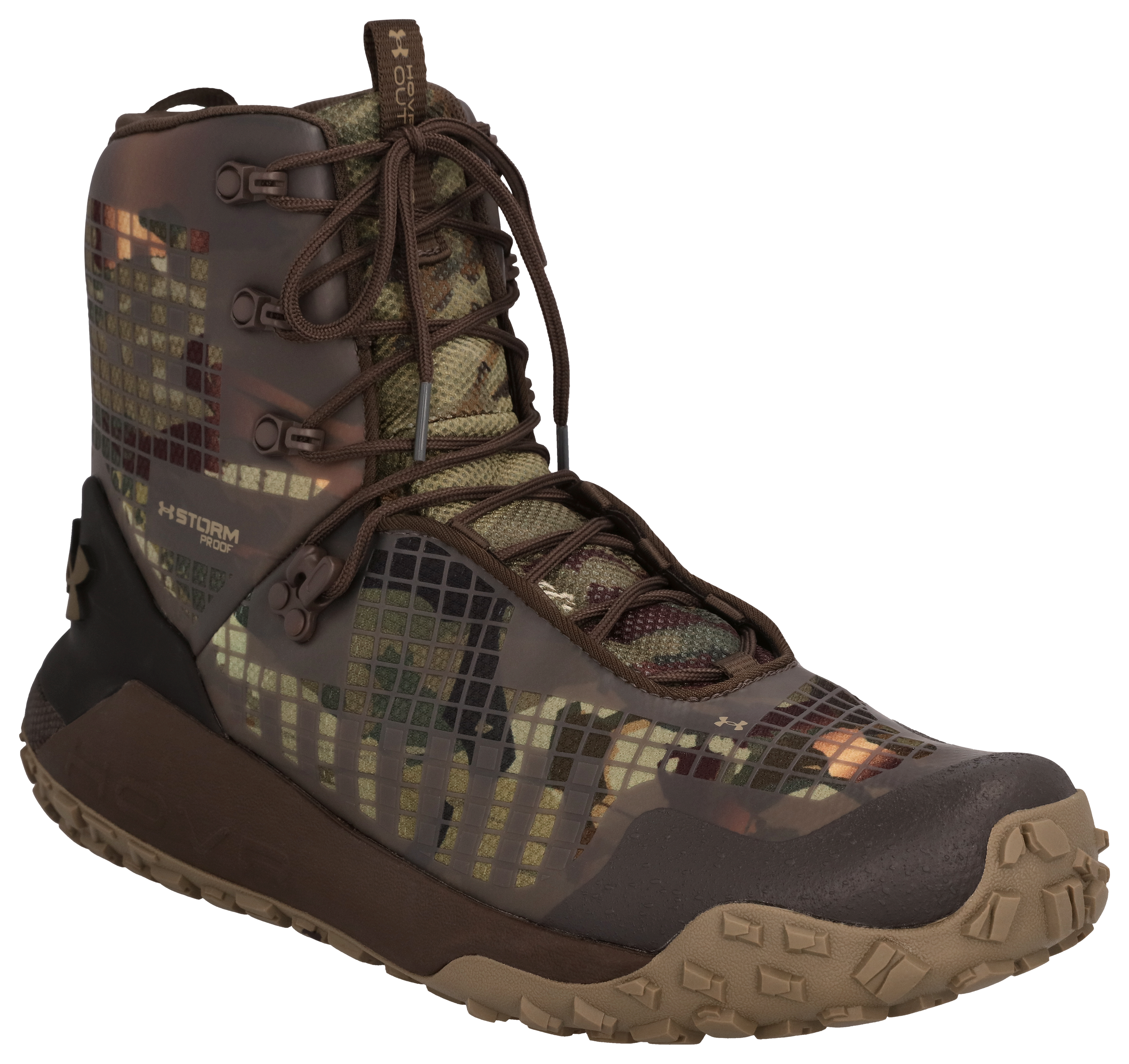 Image of Under Armour HOVR Dawn 2.0 Waterproof Hunting Boots for Men - UA Forest AS Camo/Maverick Brown/Bayou - 9.5M