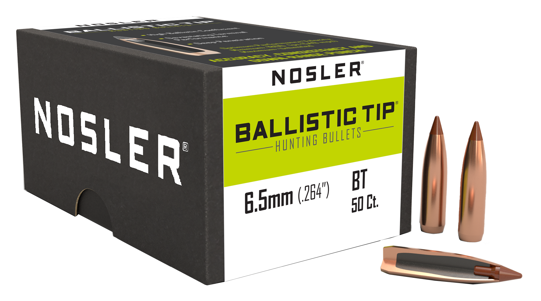 Nosler Ballistic Tip Boat Tail Bullets - 140 gr. - .264 dia. - Ballistic Tip Hunting