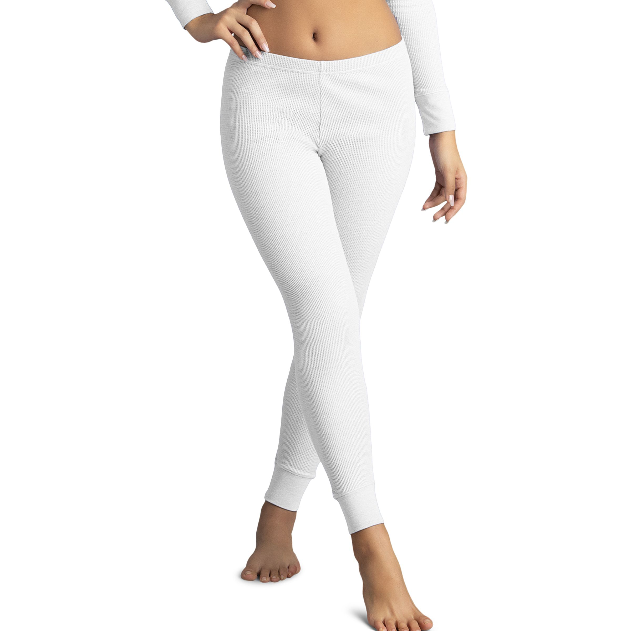 Women's Cotton Waffle Knit Thermal Underwear Stretch Shirt & Pants 2pc Set  (M, White) 