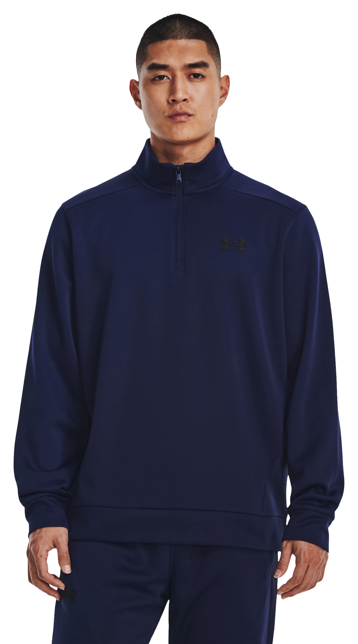 Image of Under Armour Fleece Quarter-Zip Long-Sleeve Pullover for Men - Midnight Navy/Black - 2XL