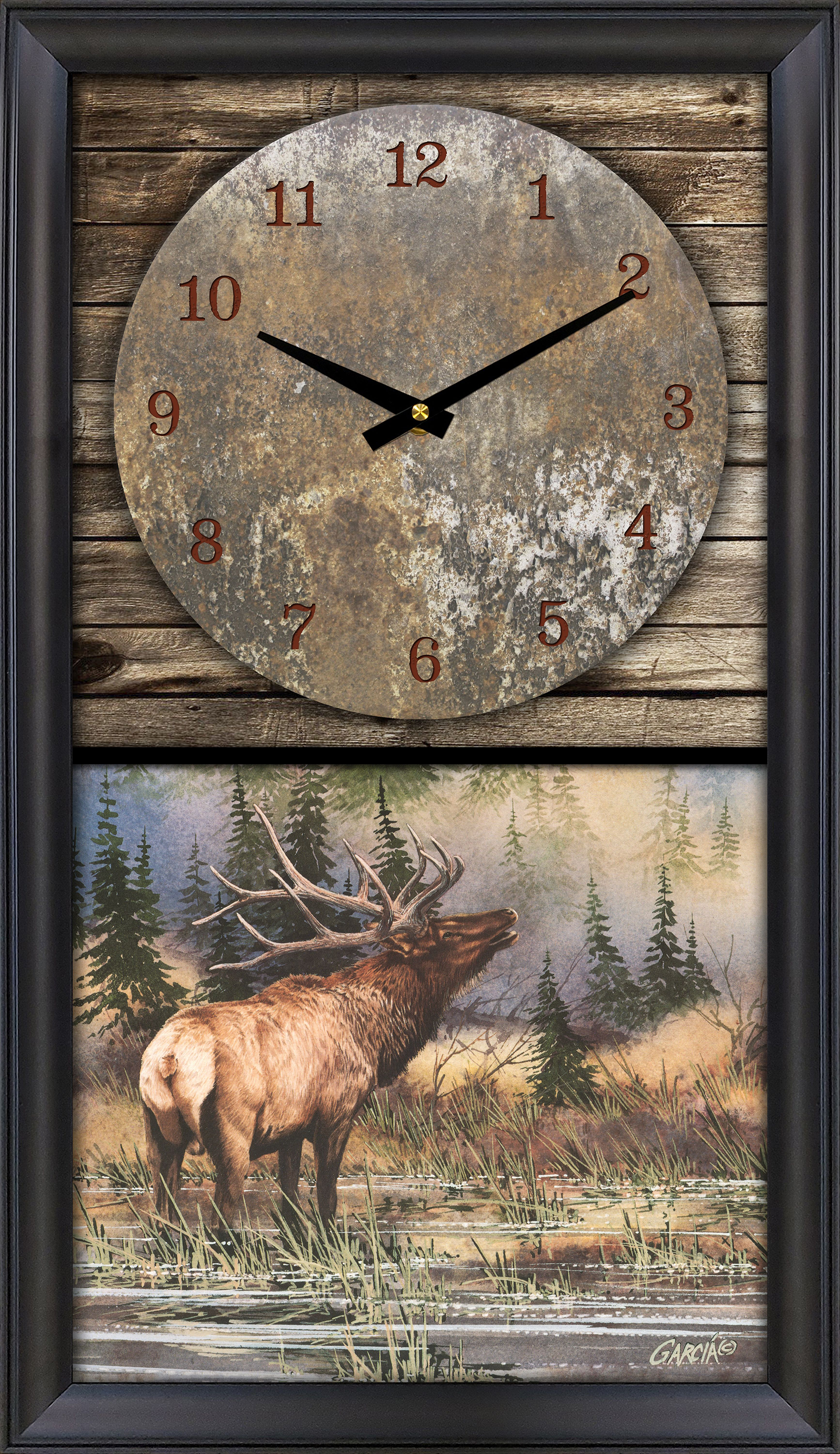Print & Frame Elk by Joe Garcia Mantel Clock - Black Frame
