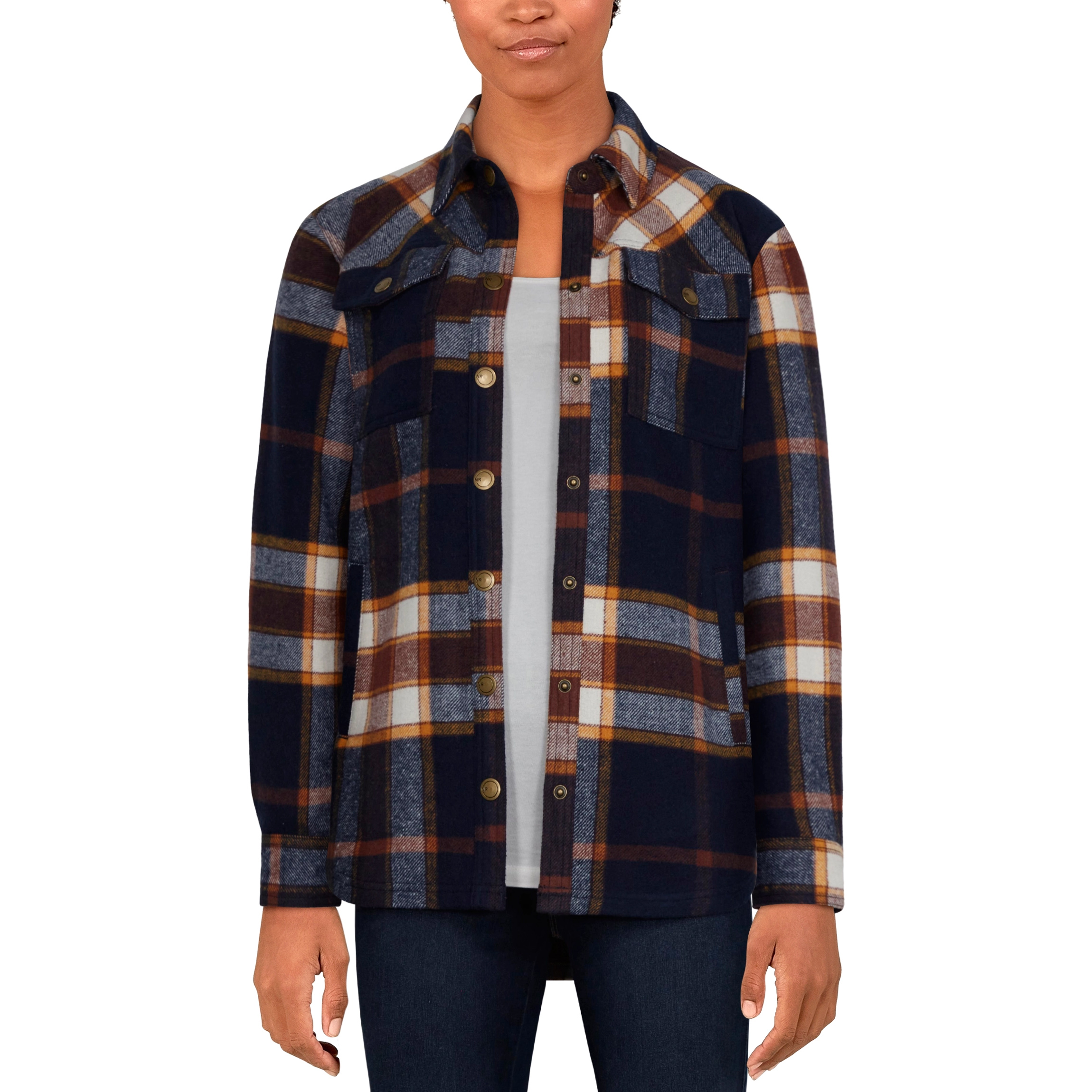 Natural Reflections Plaid Snap-Down Long-Sleeve Shirt Jacket for Ladies - Black Iris Plaid - S product image