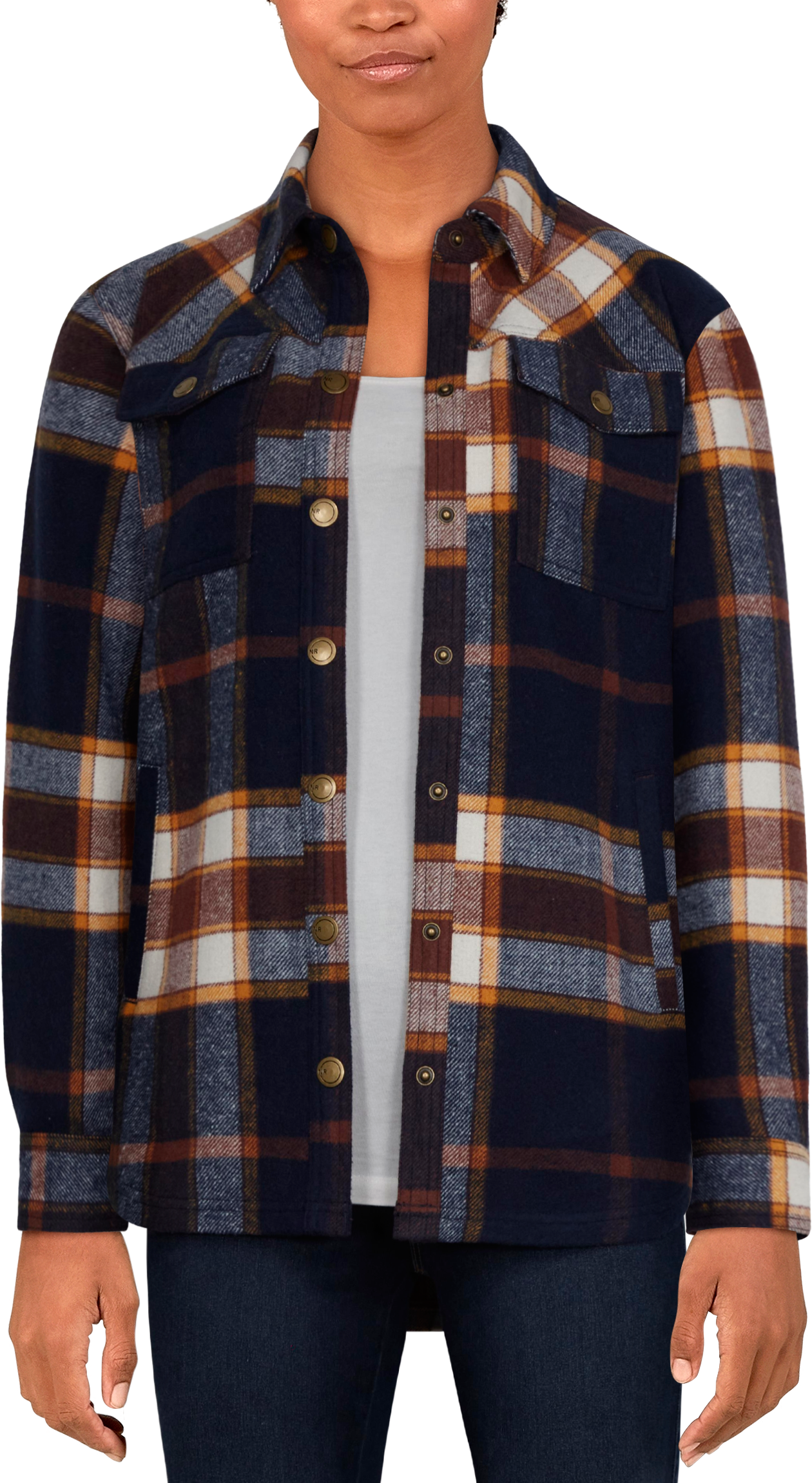 Natural Reflections Plaid Snap-Down Long-Sleeve Shirt Jacket for Ladies - Black Iris Plaid - 2X product image