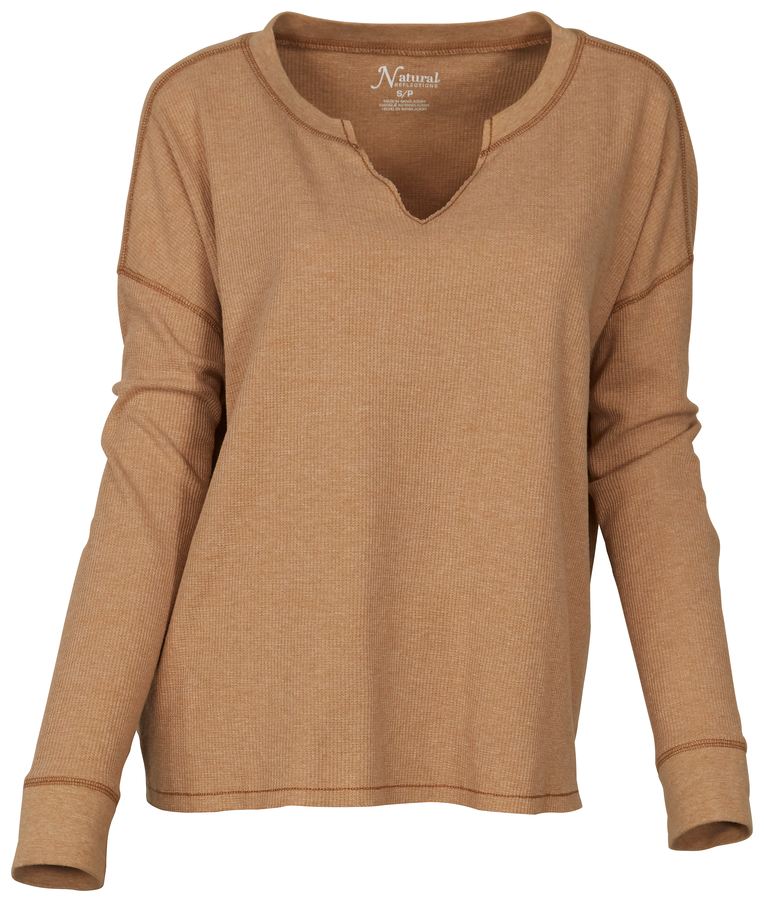 NATURAL REFLECTIONS Hillside Notch-Neck Long-Sleeve Waffle Shirt