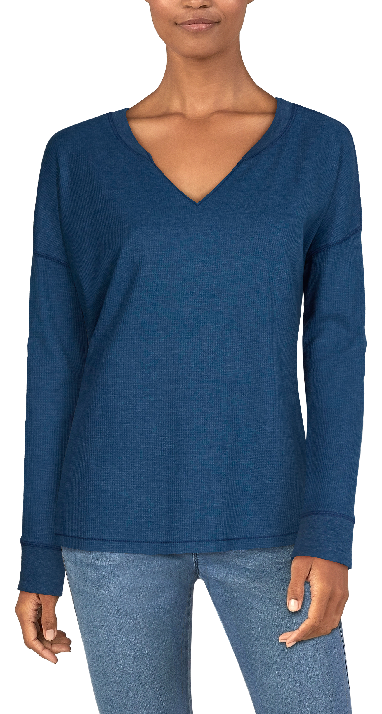 NATURAL REFLECTIONS Hillside Notch-Neck Long-Sleeve Waffle Shirt for Ladies