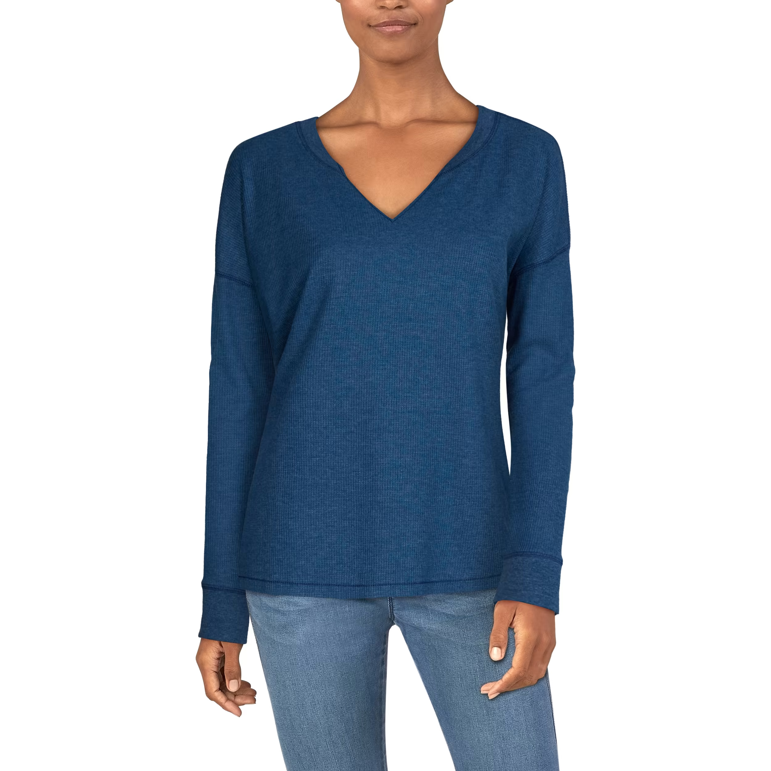 NATURAL REFLECTIONS Hillside Notch-Neck Long-Sleeve Waffle Shirt