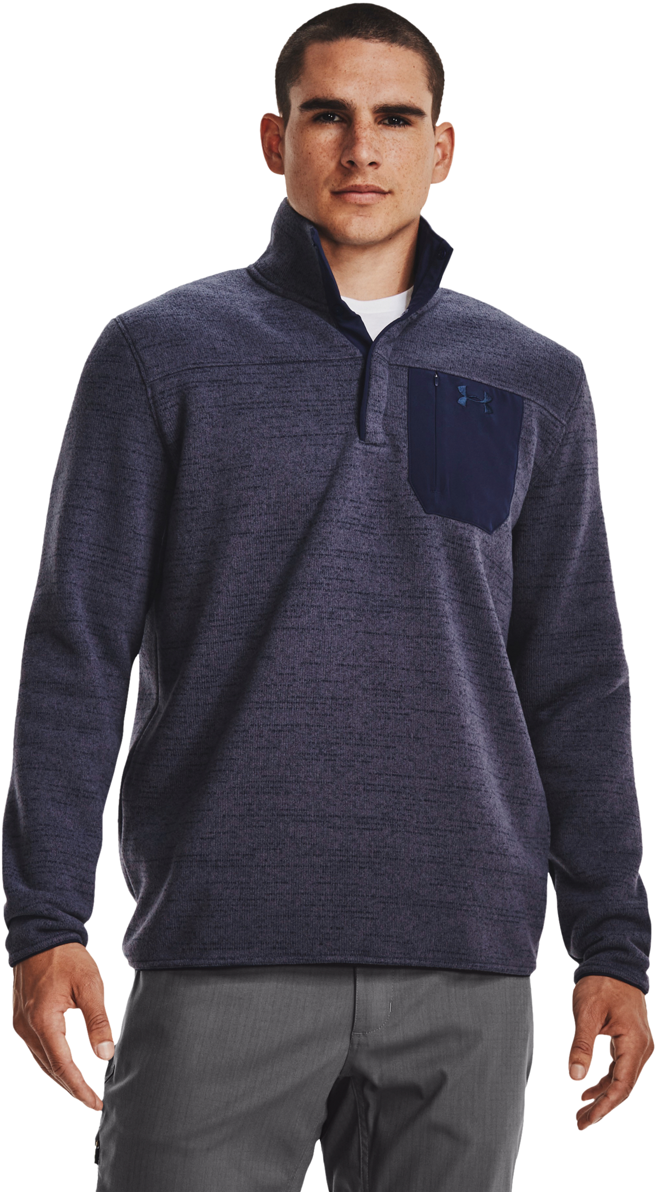 Image of Under Armour Specialist Henley 2.0 Long-Sleeve Pullover for Men - Midnight Navy/Tempered Steel - 3XL