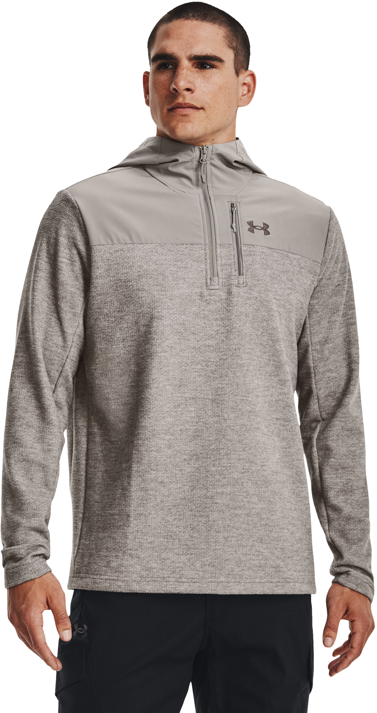 Image of Under Armour Specialist Grid Half-Zip Long-Sleeve Sweatshirt for Men - Pewter/Ghost Gray - 3XL