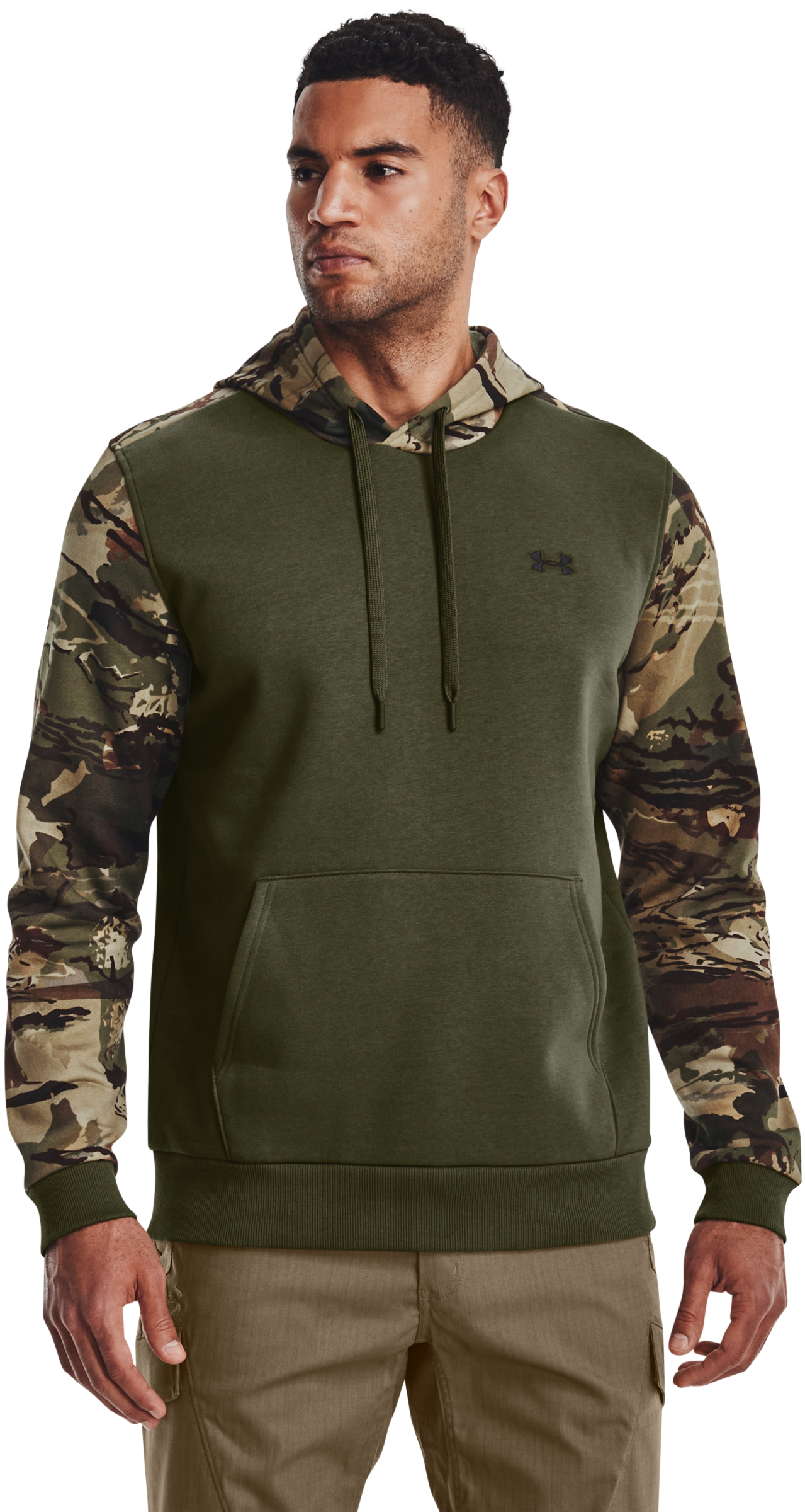 Under Armour Rival Camo Blocked Hoodie for Men - Marine OD Green/UA Forest AS Camo - L product image