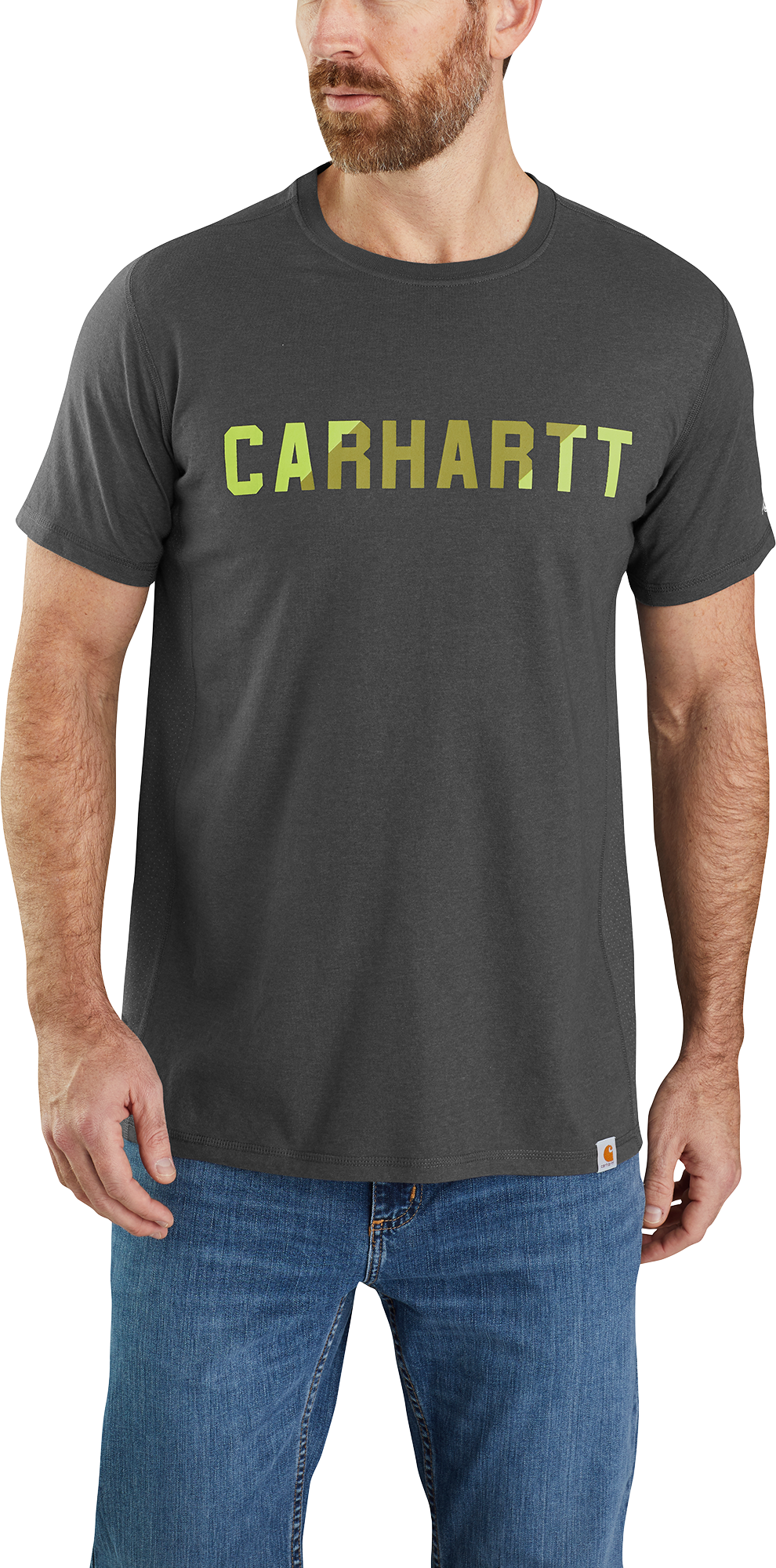 Carhartt Force Relaxed Fit Midweight Block Logo Graphic Short-Sleeve T-Shirt for Men - Carbon Heather - 2XL