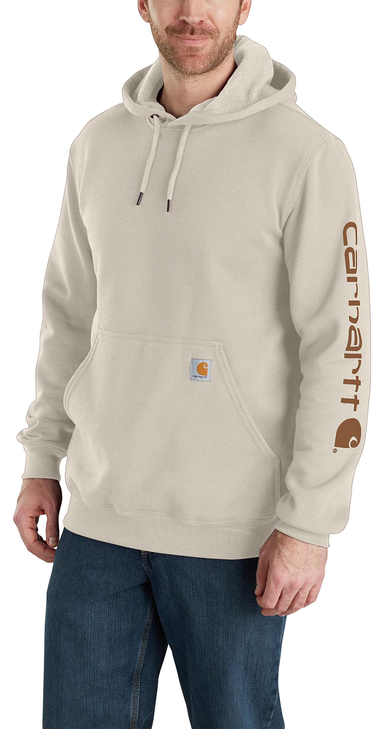 Image of Carhartt Loose-Fit Midweight Logo Long-Sleeve Hoodie for Men - Malt - XL