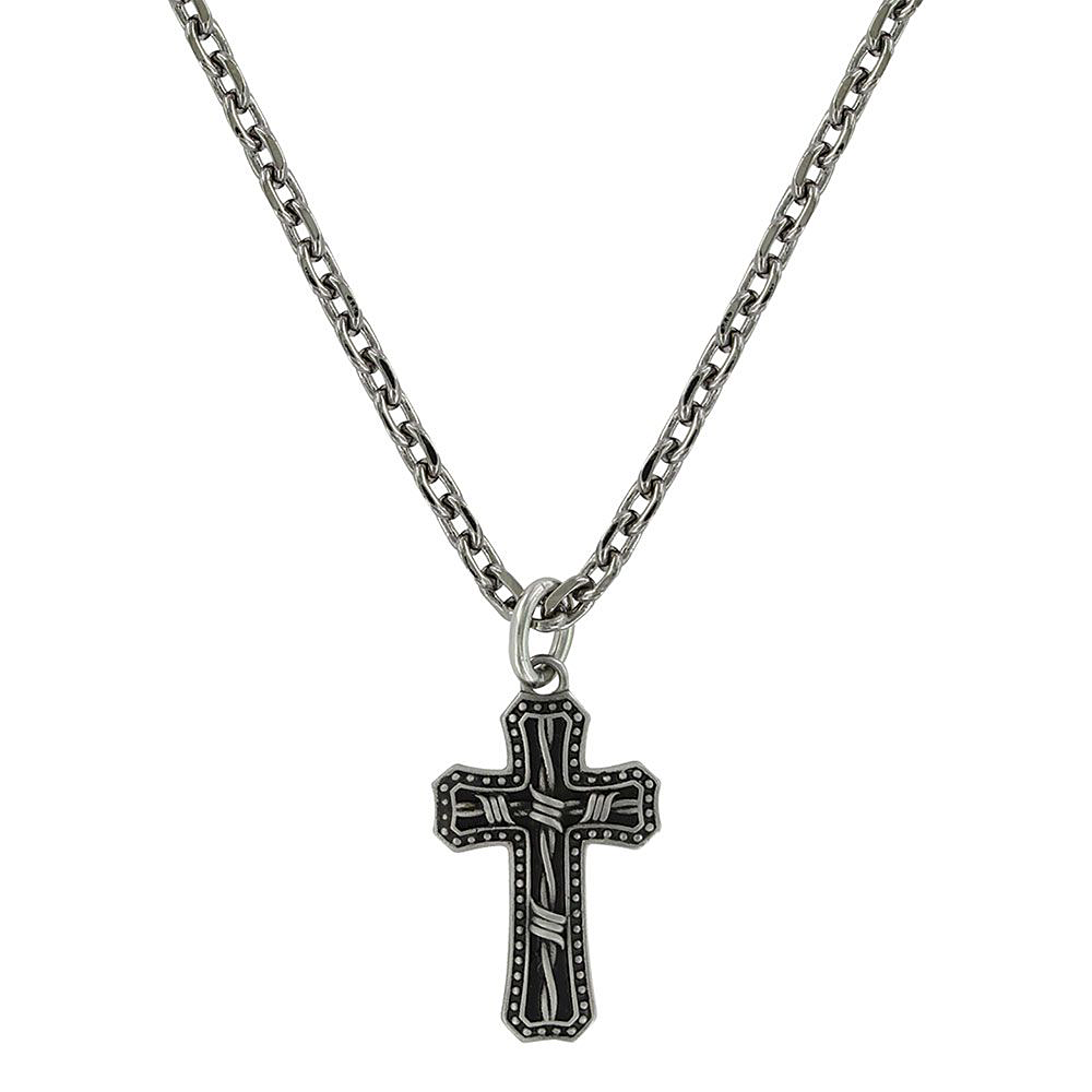 Image of Montana Silversmiths Antiqued Stainless Barbed Wire Cross Necklace