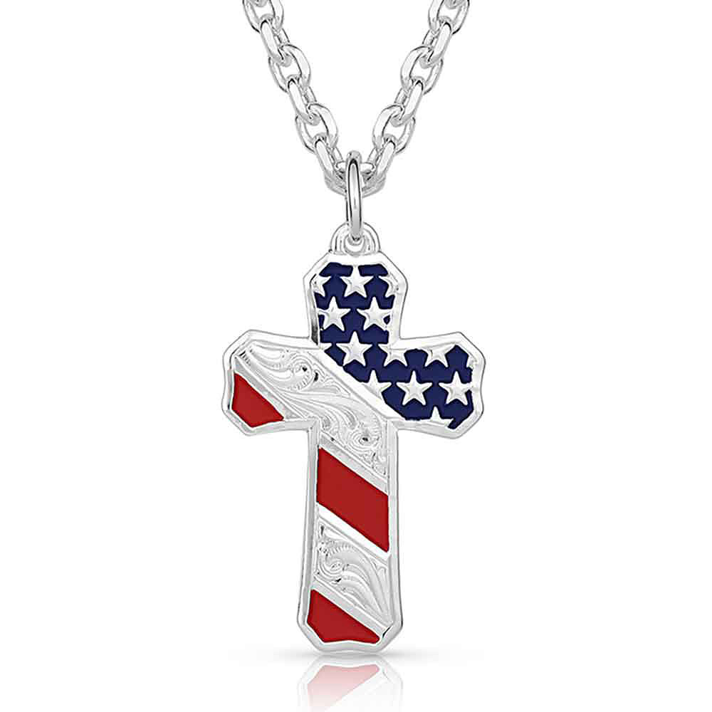 Image of Montana Silversmiths Born In the USA Patriotic Cross Necklace