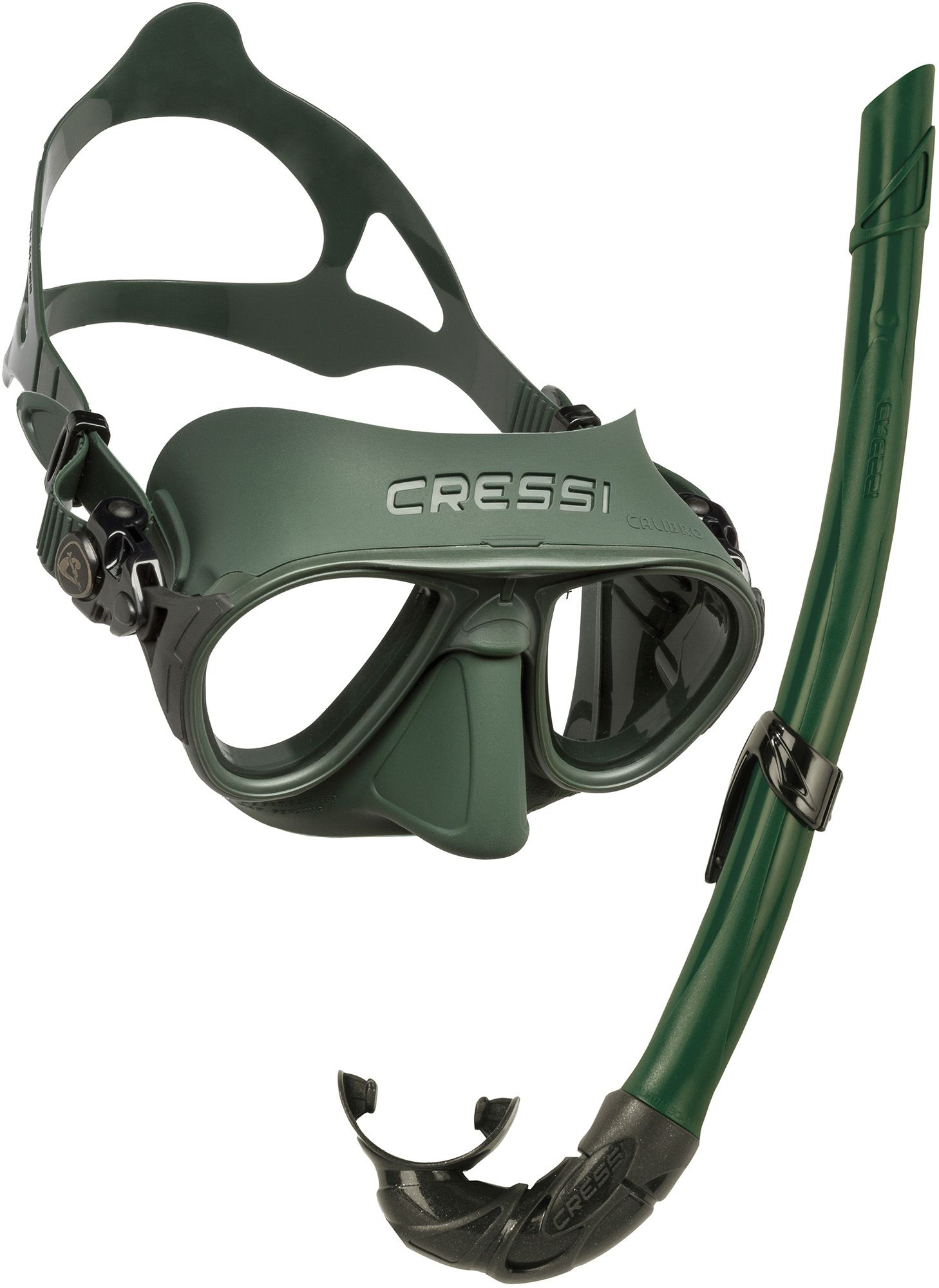 Image of Cressi Calibro & Corsica Anti-Fog, Low-Volume Scuba and Free Diving Mask and Foldable Snorkel Set Combo - Green