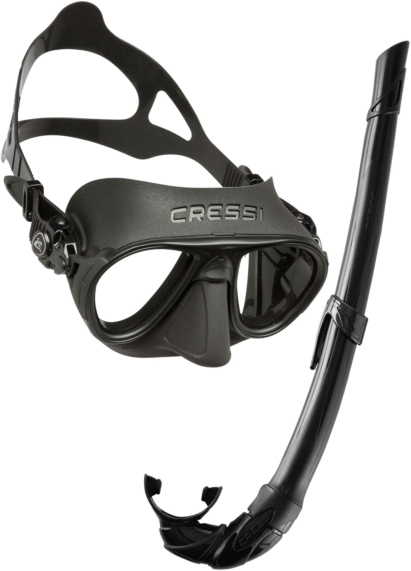 Image of Cressi Calibro & Corsica Anti-Fog, Low-Volume Scuba and Free Diving Mask and Foldable Snorkel Set Combo - Black