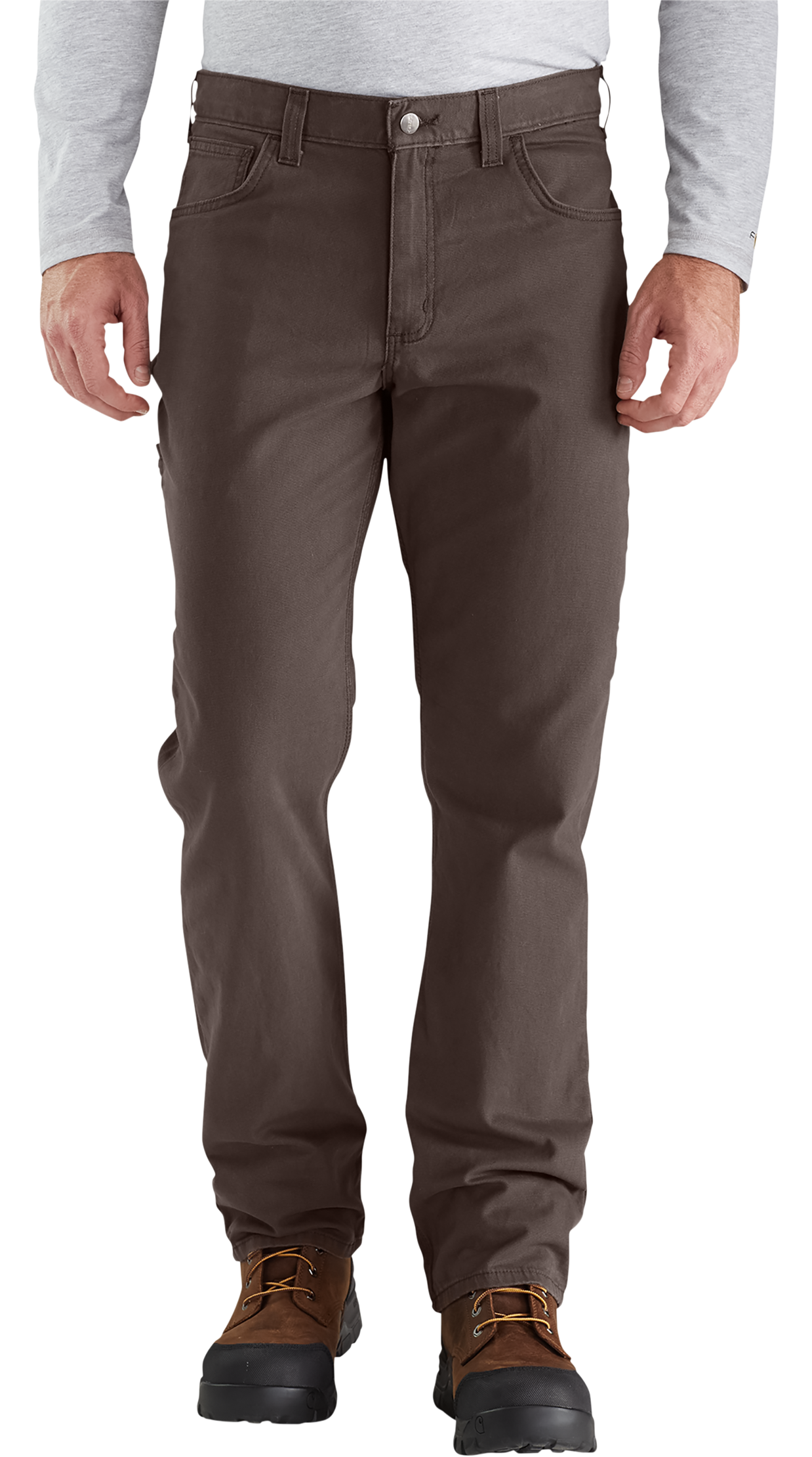 Image of Carhartt Rugged Flex Relaxed-Fit Canvas 5-Pocket Work Pants for Men - Dark Coffee - 31x28