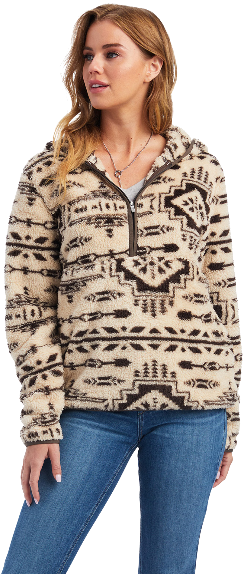 Ariat R.E.A.L. Berber Half-Zip Hooded Pullover Sweatshirt for Ladies - French Oak/Banyan Bark - XL product image