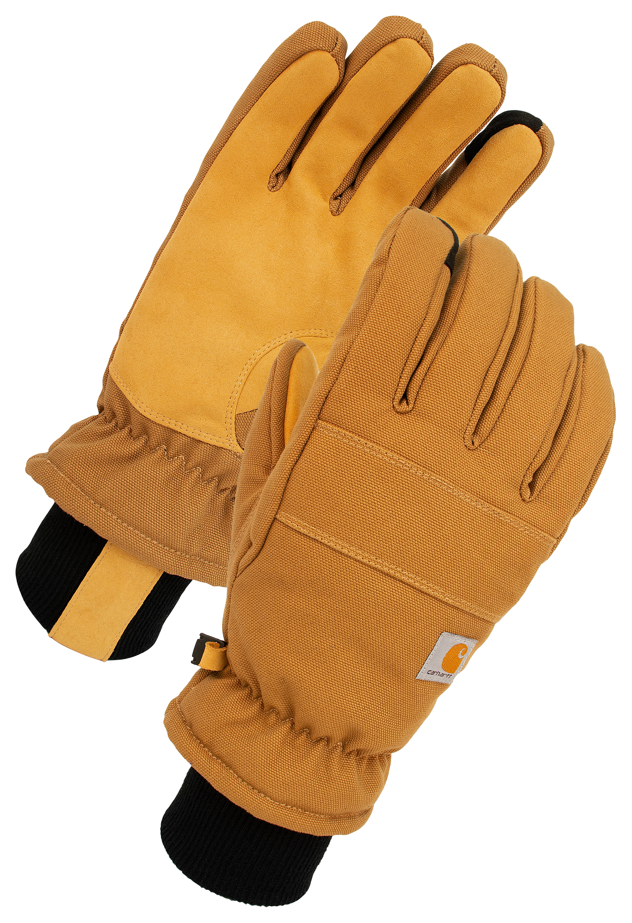 Carhartt Insulated Duck Synthetic Leather Knit Cuff Gloves for Men - Brown - M