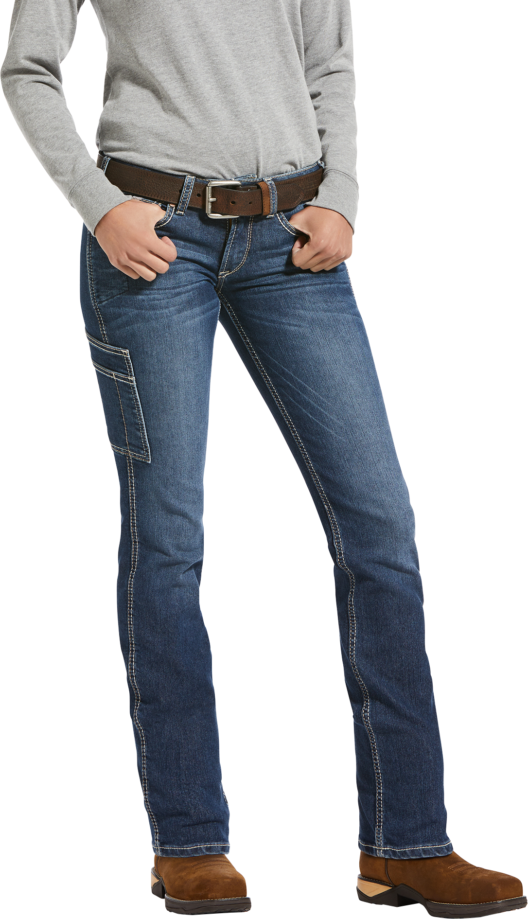 Ariat Rebar Mid-Rise DuraStretch Riveter Straight Leg Jeans for Ladies - Nightride - Ariat
