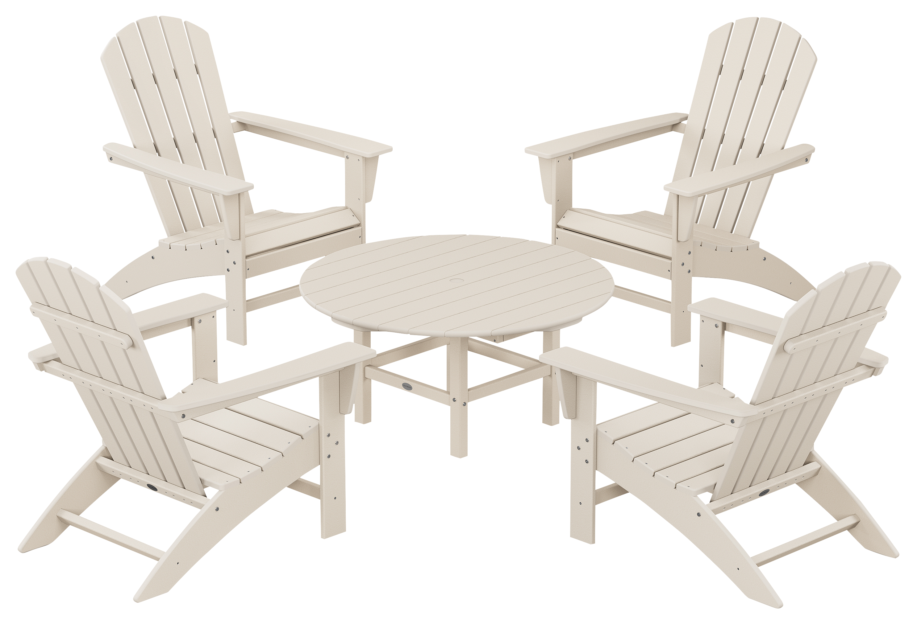 POLYWOOD Nautical 5-Piece Adirondack Chair Conversation Set - Sand