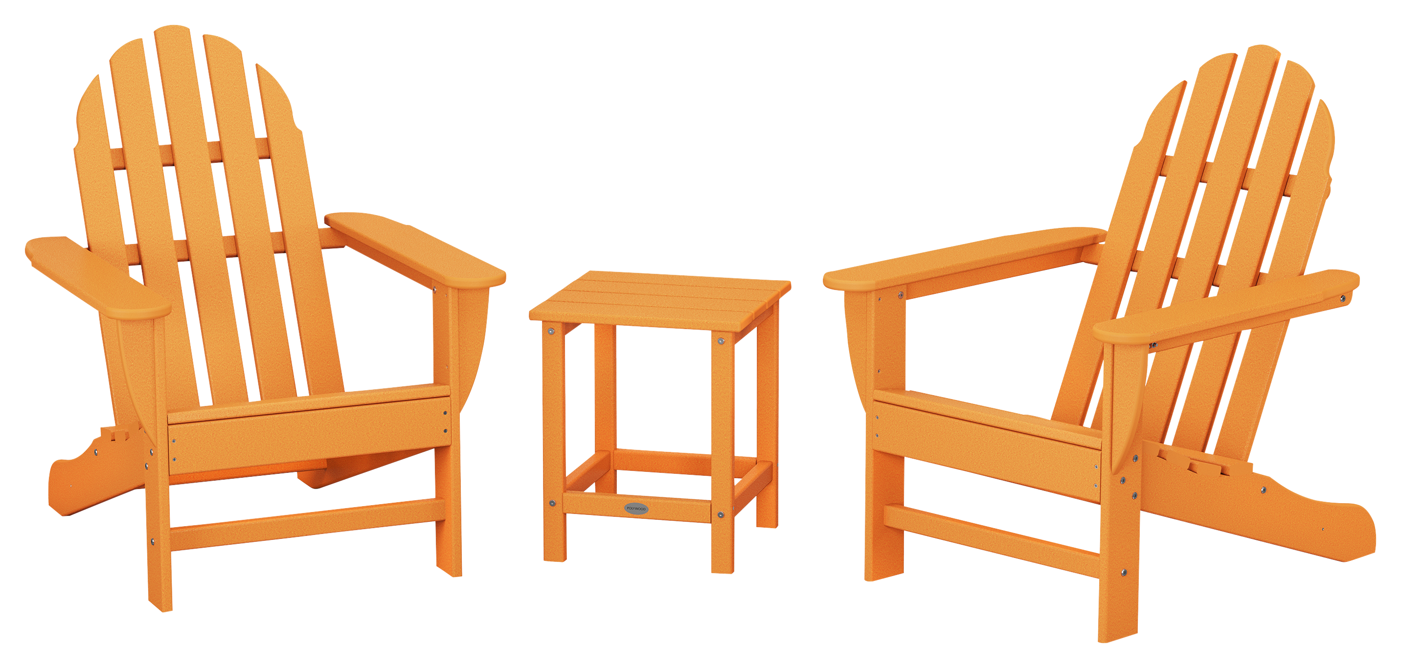 POLYWOOD Classic Folding Adirondack 3-Piece Set with Long Island Side Table - Tangerine