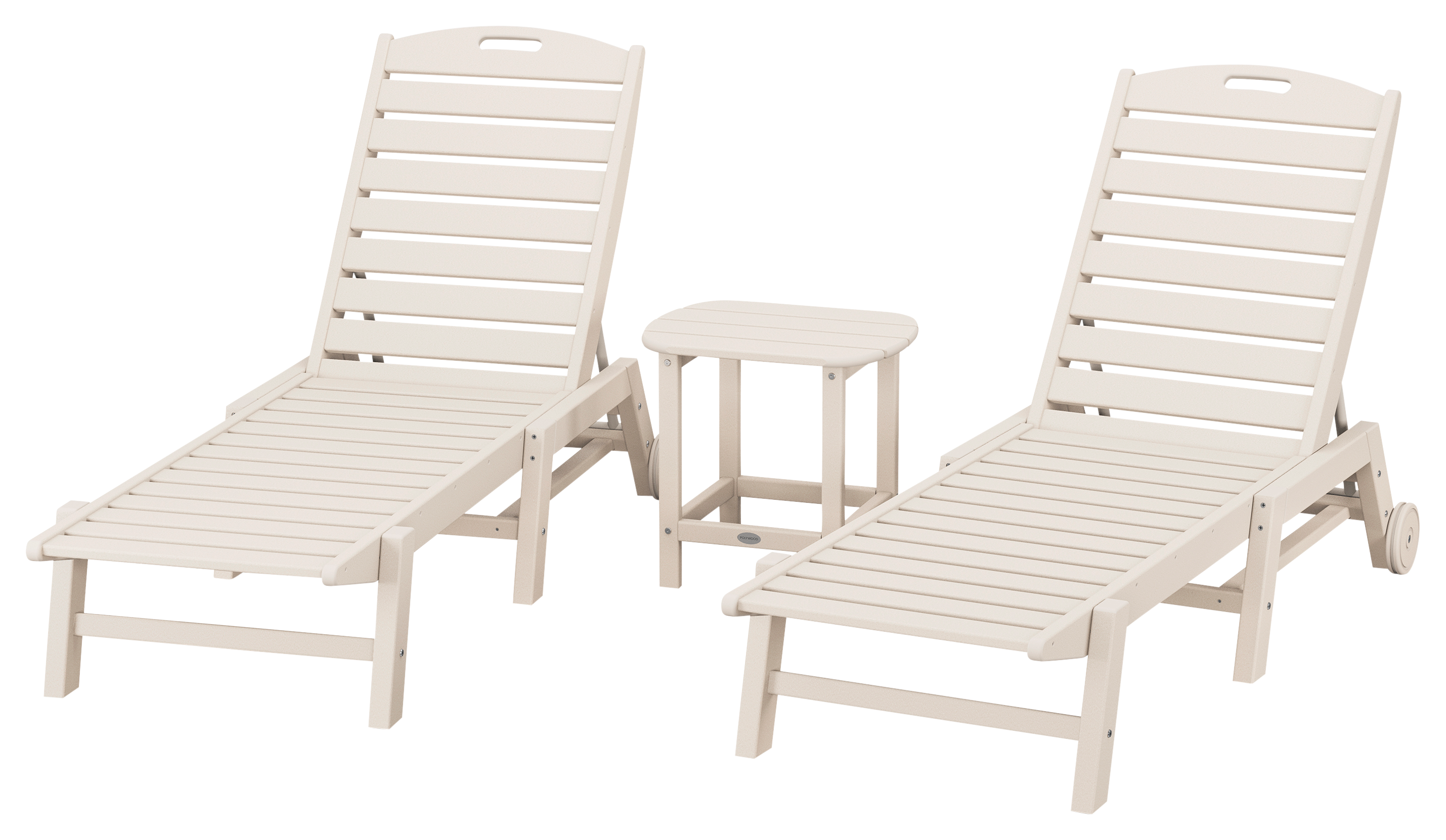 POLYWOOD Nautical 3-Piece Chaise Lounge with Wheels Set with South Beach Side Table