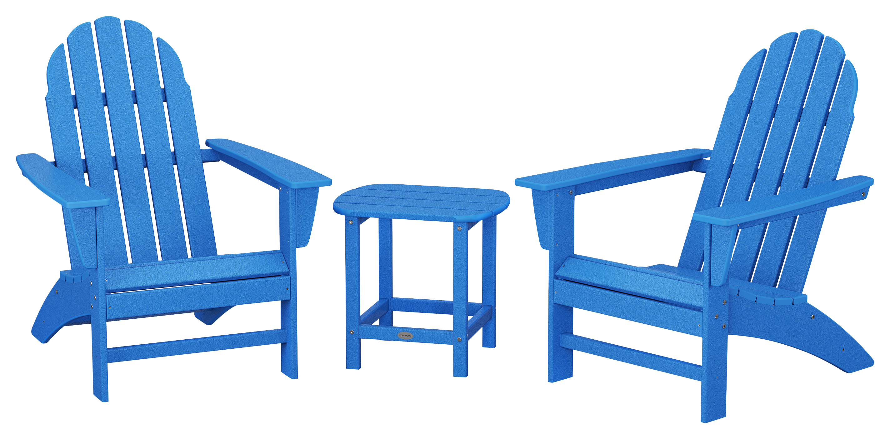 POLYWOOD Vineyard 3-Piece Adirondack Set with South Beach Side Table - Pacific Blue