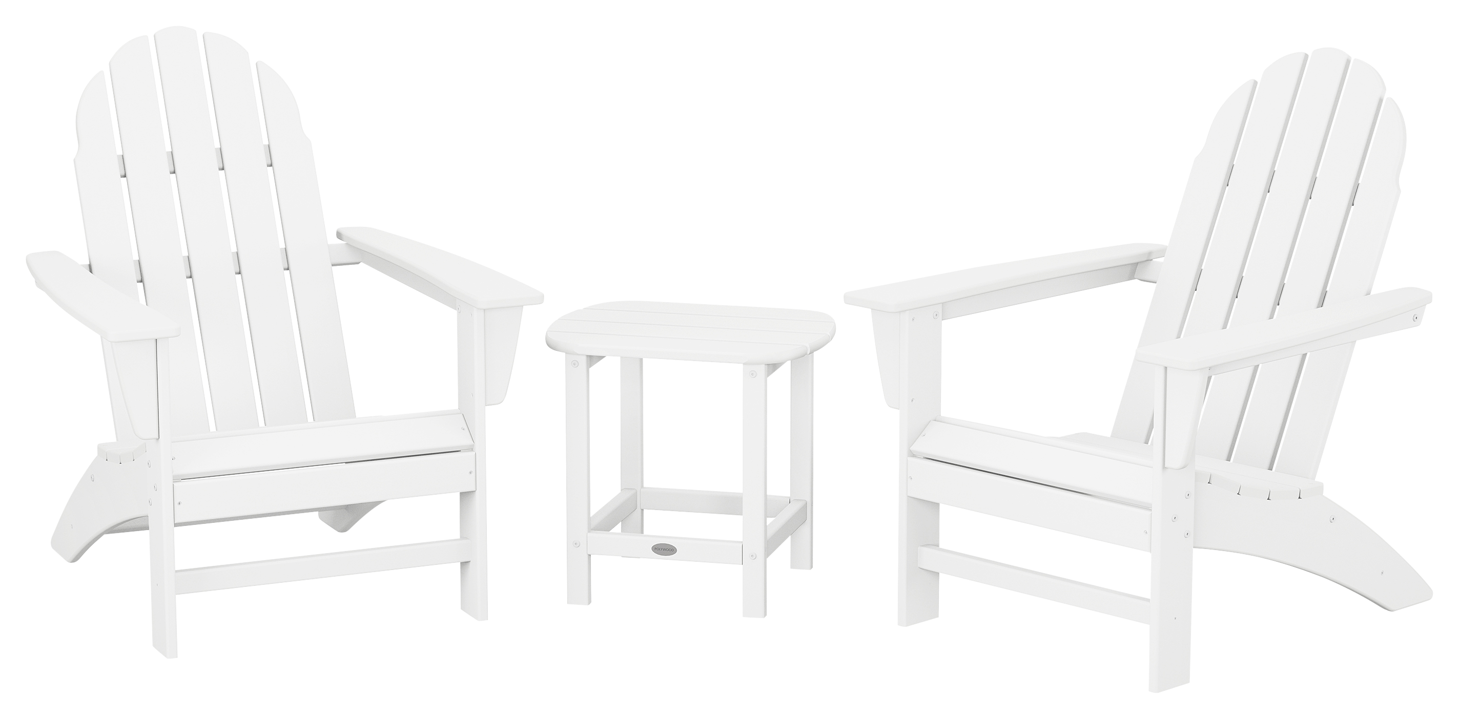 POLYWOOD Vineyard 3-Piece Adirondack Set with South Beach Side Table - White