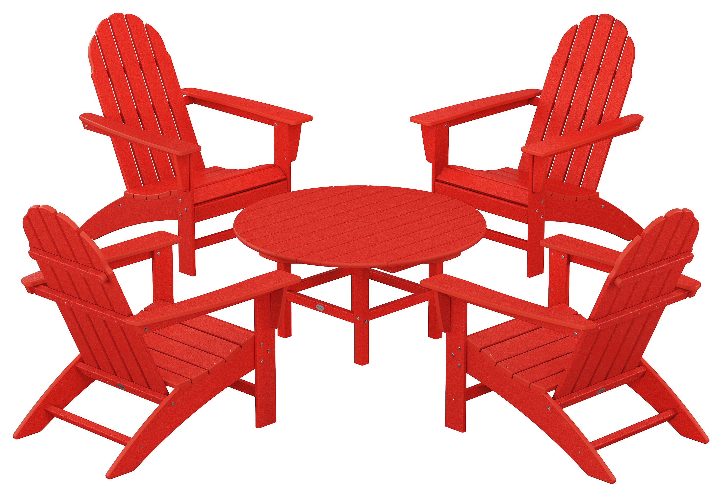 POLYWOOD Vineyard 5-Piece Adirondack Chair Conversation Set - Sunset Red