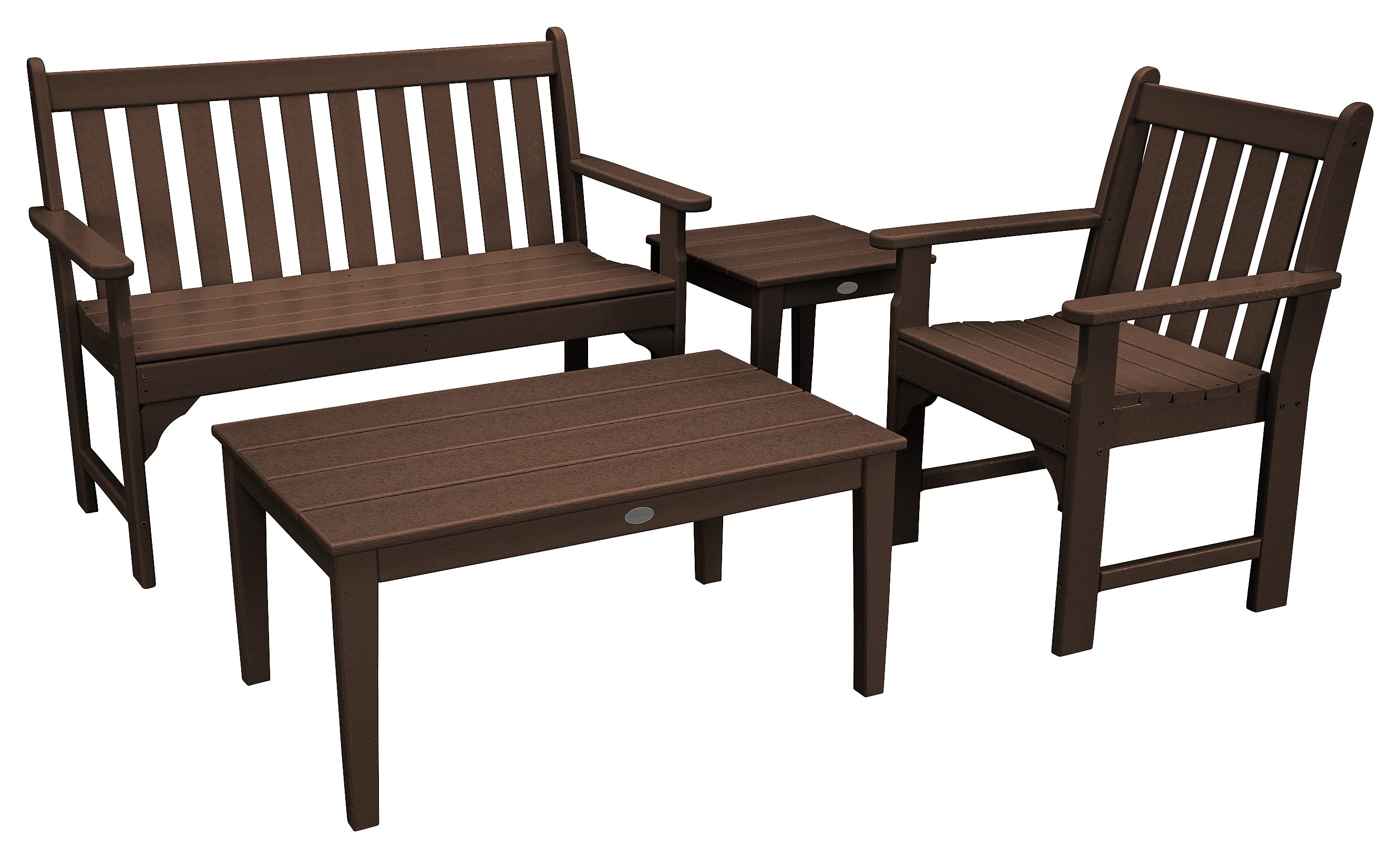 POLYWOOD Vineyard 4-Piece Bench Seating Set - Mahogany