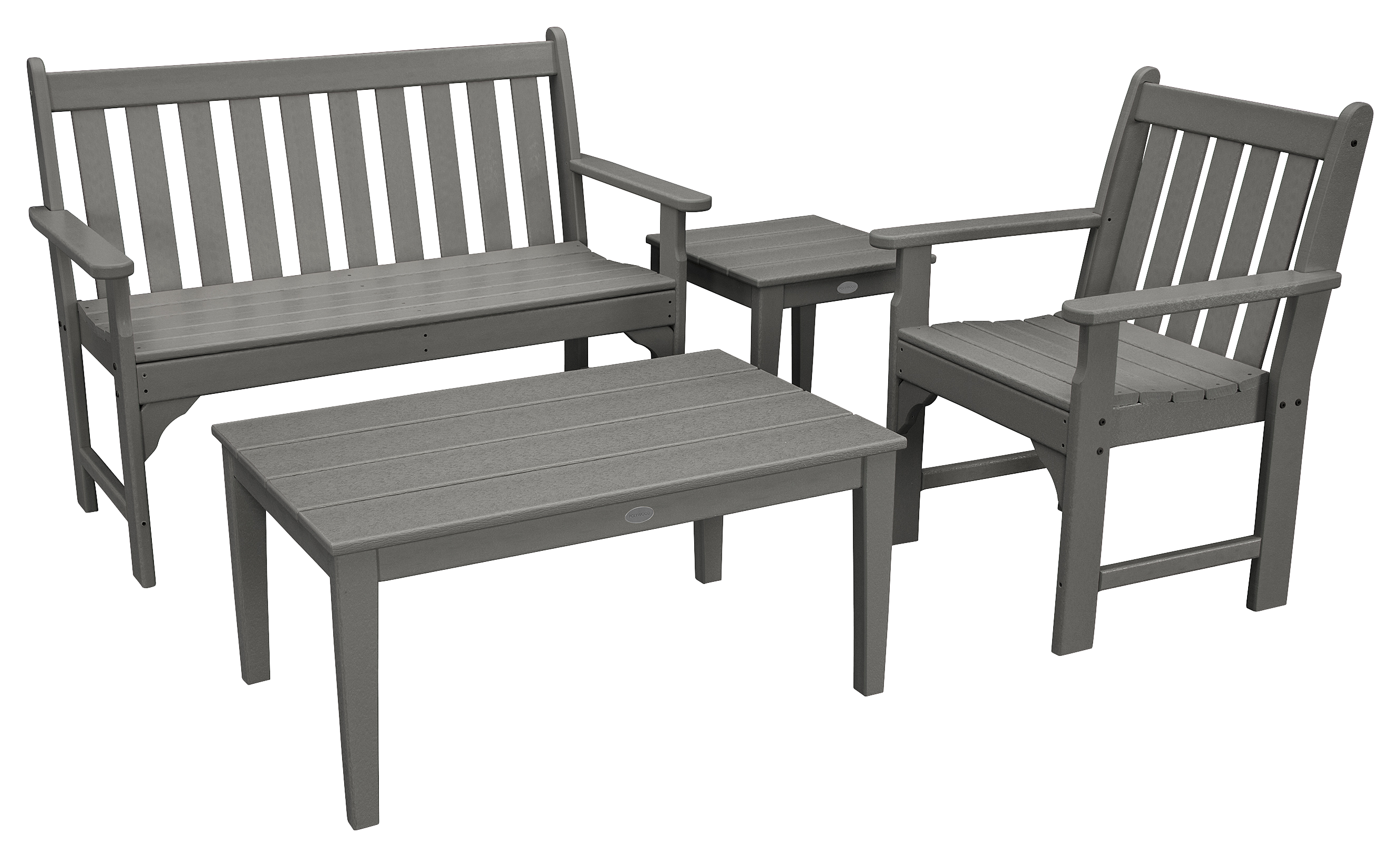 POLYWOOD Vineyard 4-Piece Bench Seating Set - Slate Grey