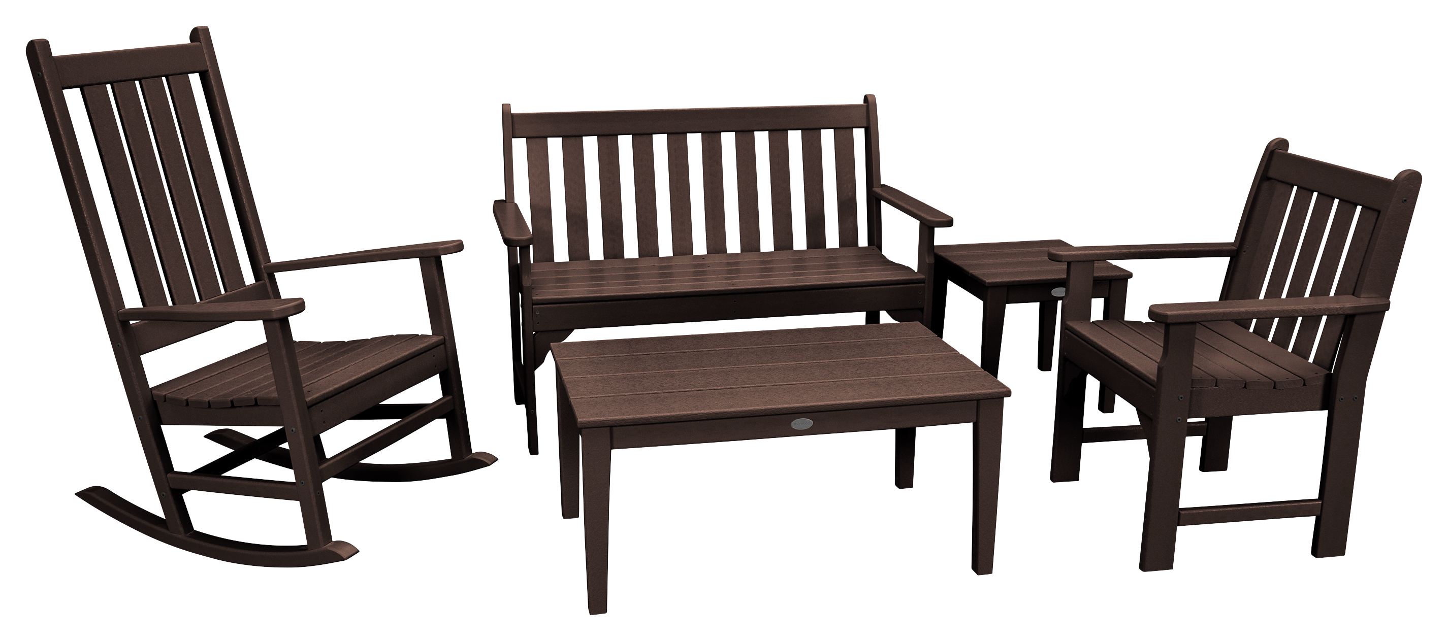 POLYWOOD Vineyard 5-Piece Bench & Rocking Chair Set - Mahogany