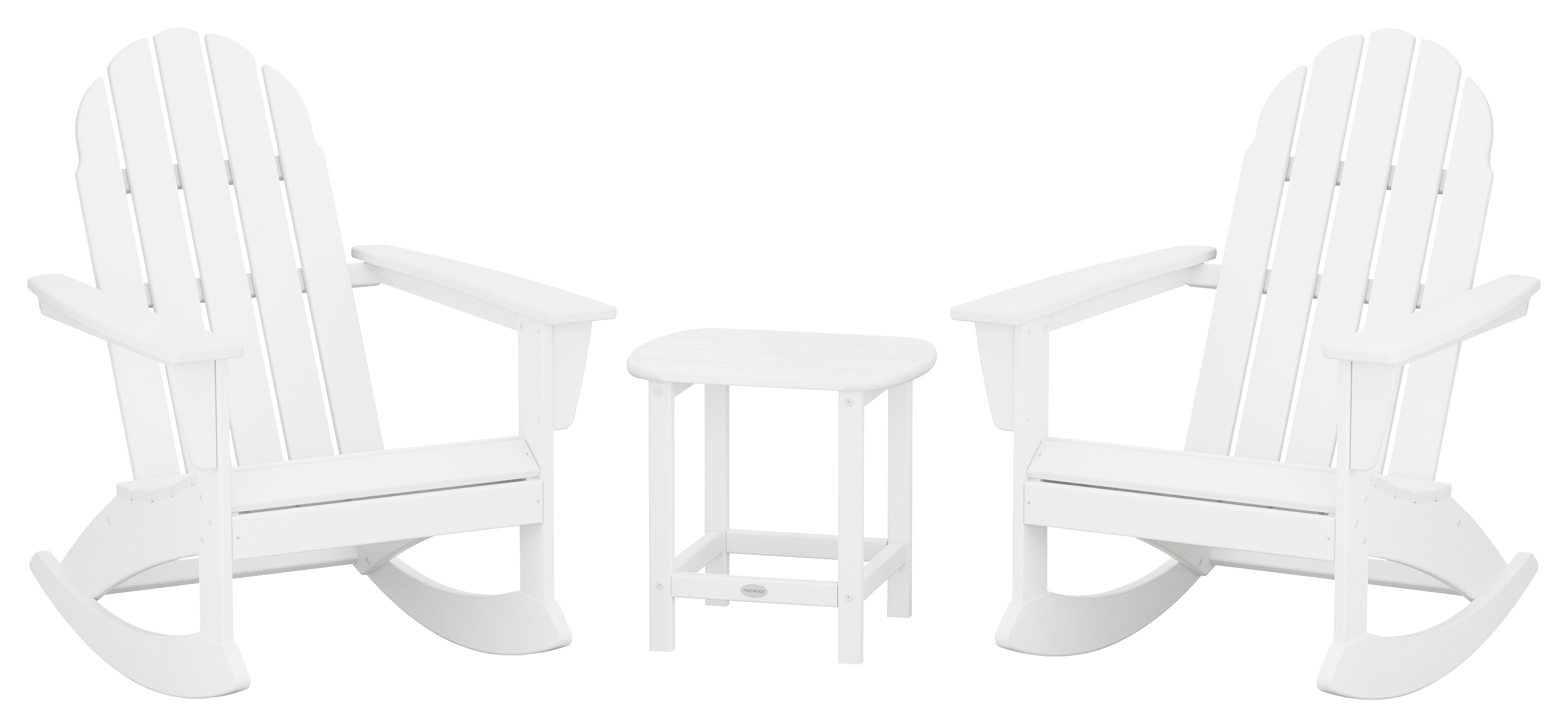 POLYWOOD Vineyard 3-Piece Adirondack Rocking Chair Set with South Beach Side Table - White