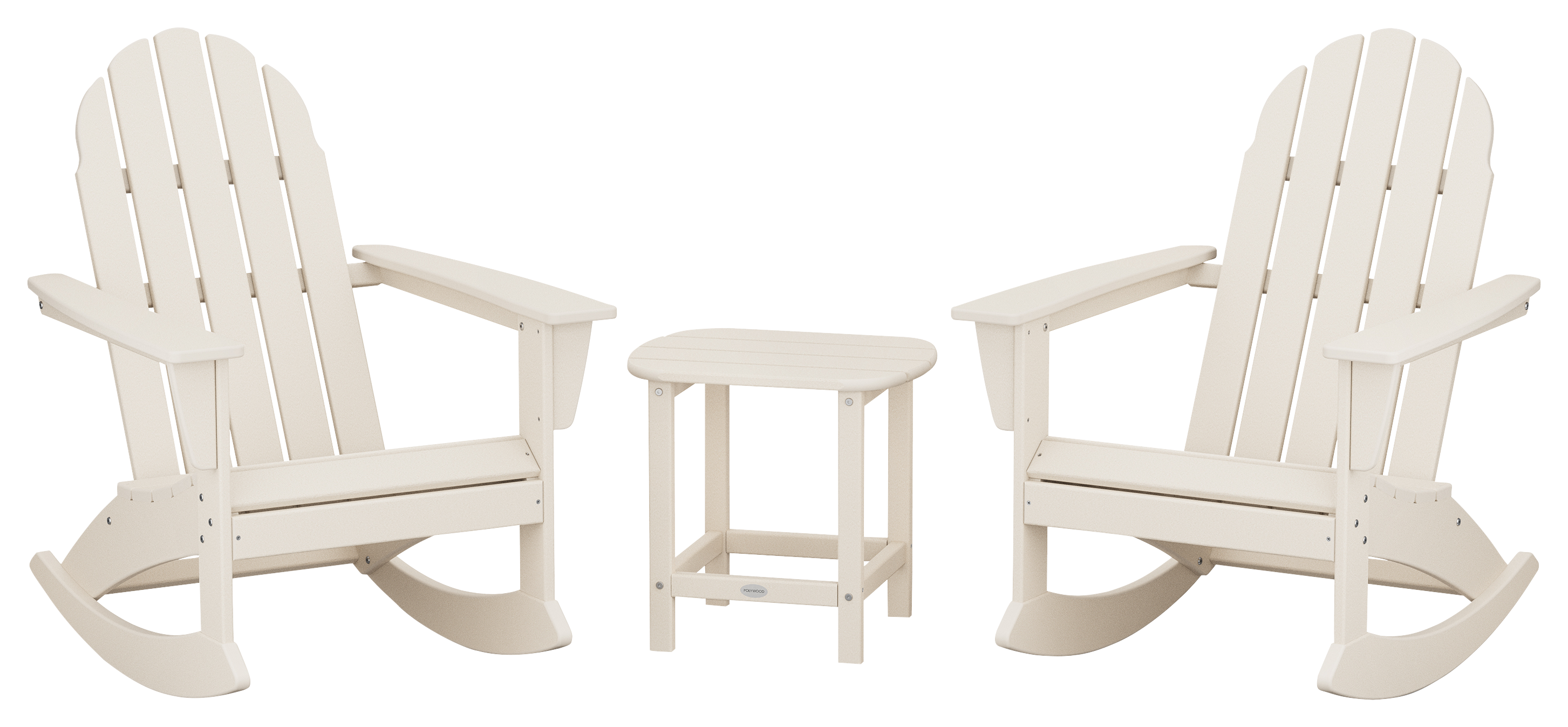 POLYWOOD Vineyard 3-Piece Adirondack Rocking Chair Set with South Beach Side Table - Sand