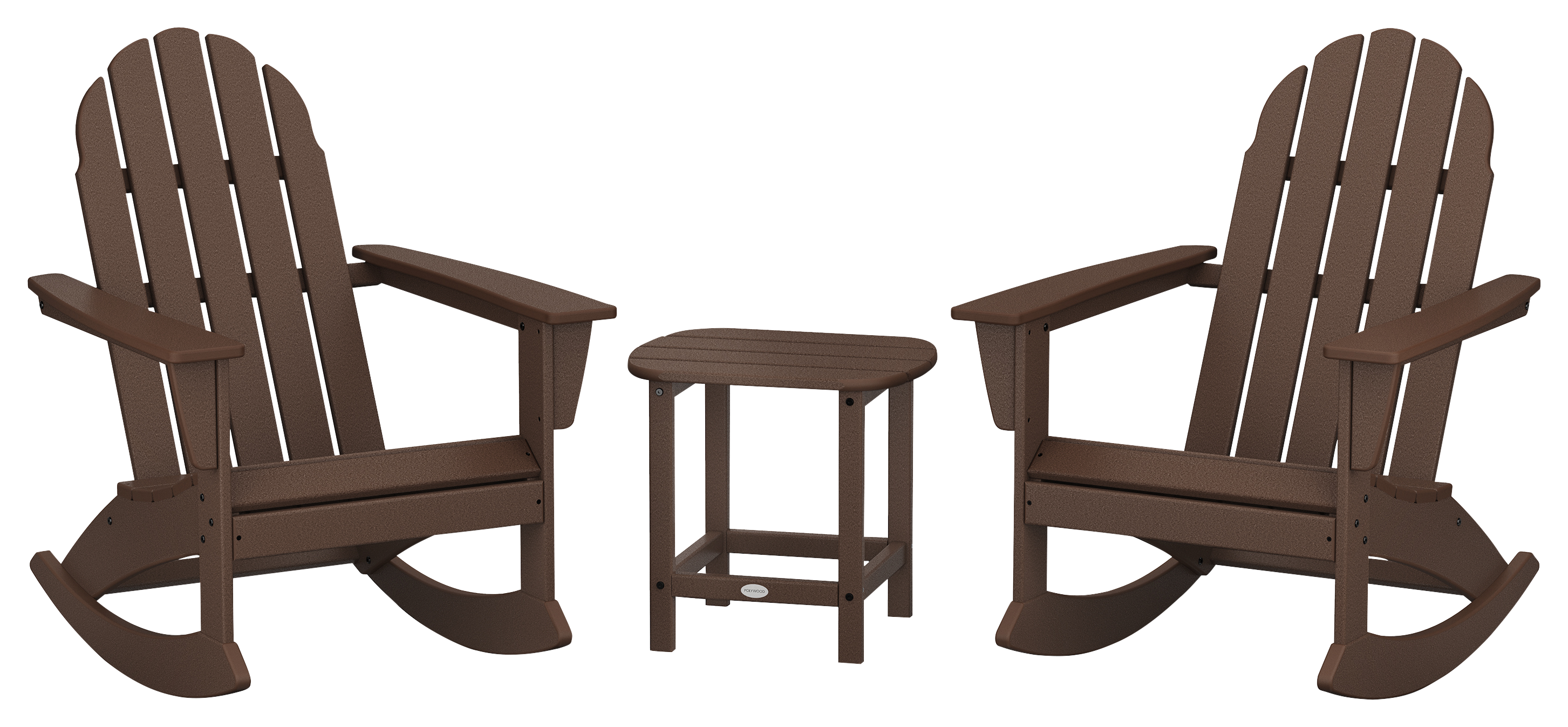 POLYWOOD Vineyard 3-Piece Adirondack Rocking Chair Set with South Beach Side Table - Mahogany