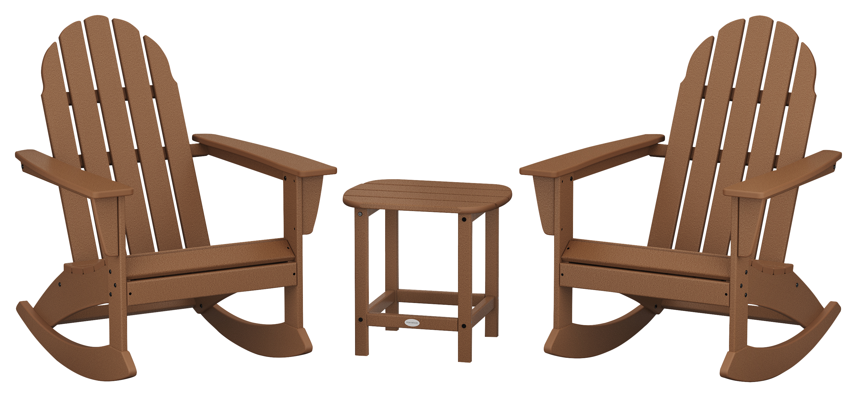 POLYWOOD Vineyard 3-Piece Adirondack Rocking Chair Set with South Beach Side Table - Teak