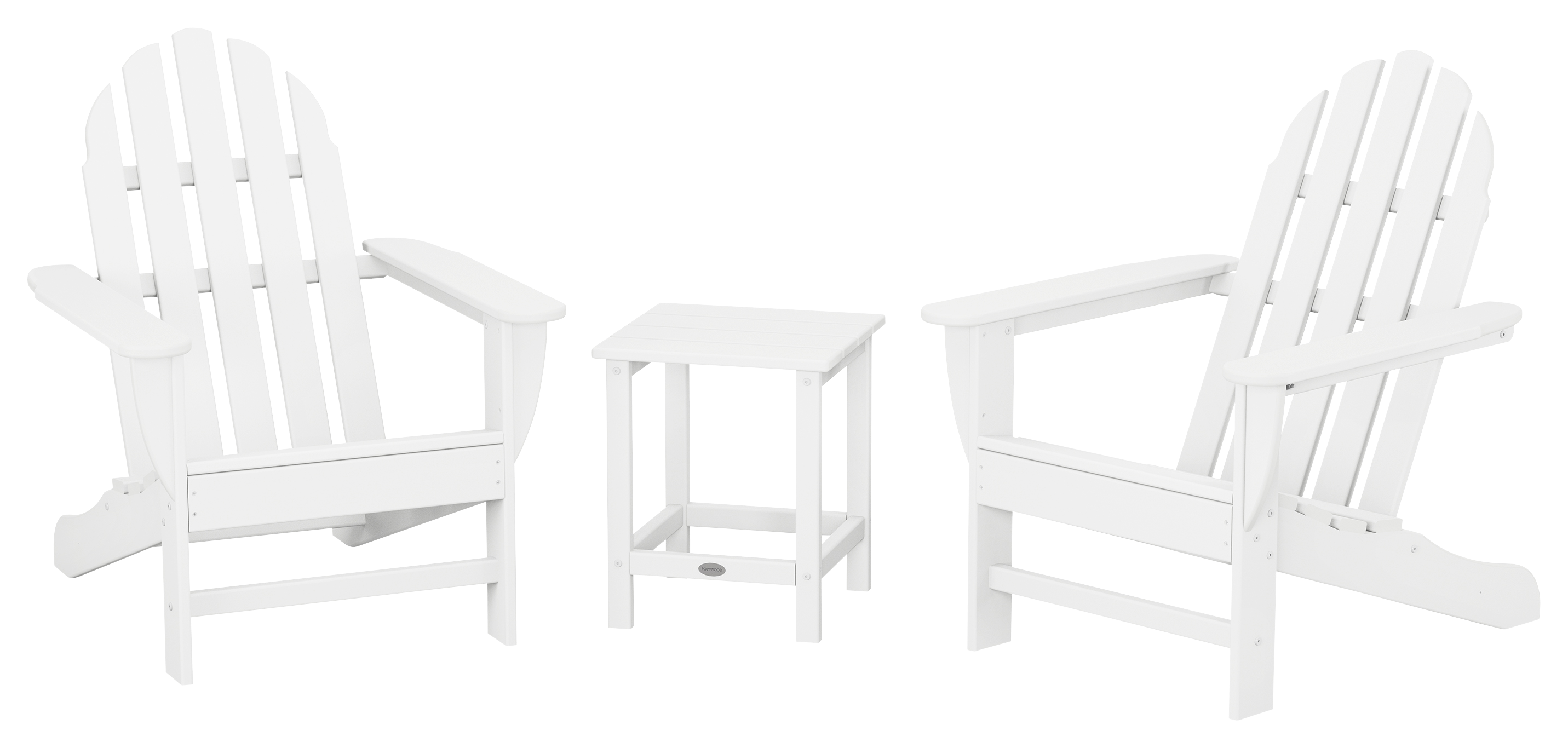POLYWOOD Classic Folding Adirondack 3-Piece Set with Long Island Side Table - White