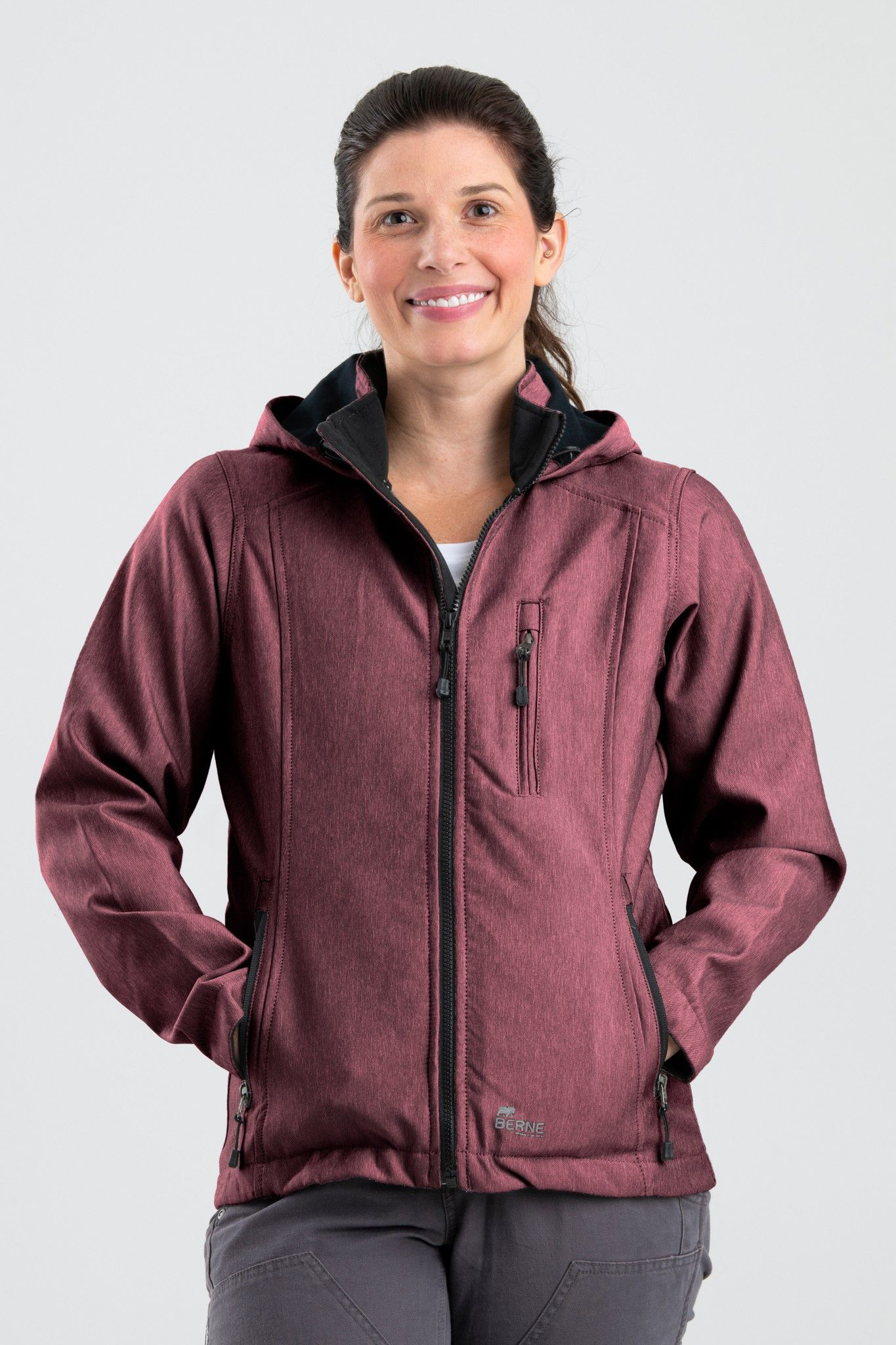 Image of Berne Hooded Softshell Jacket for Ladies - Maroon - S