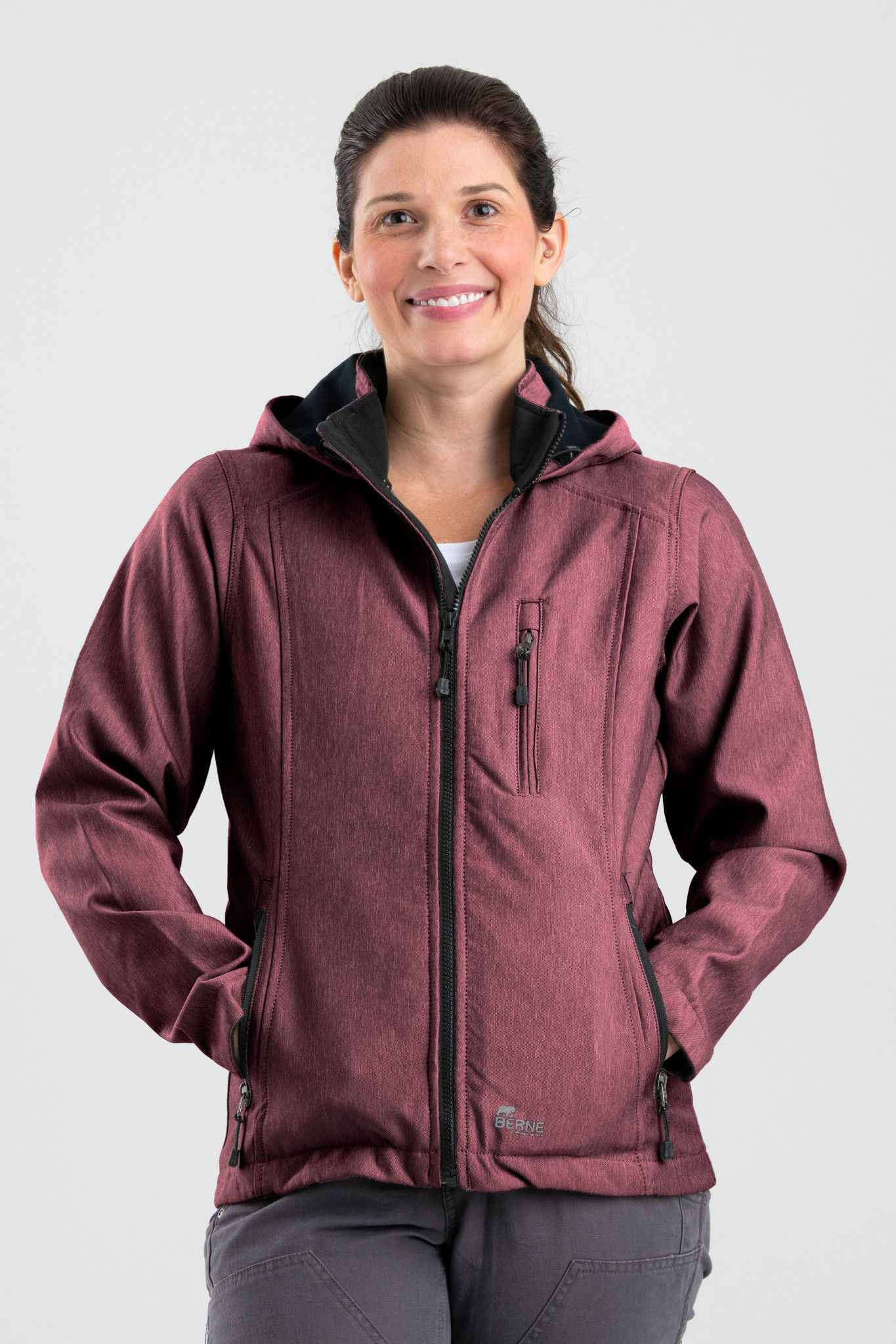 Image of Berne Hooded Softshell Jacket for Ladies - Maroon - 4XL