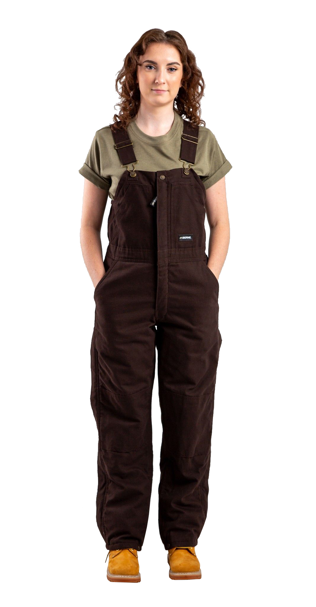 Image of Berne Softstone Duck Insulated Bib Overalls for Ladies - Dark Brown - S - Tall
