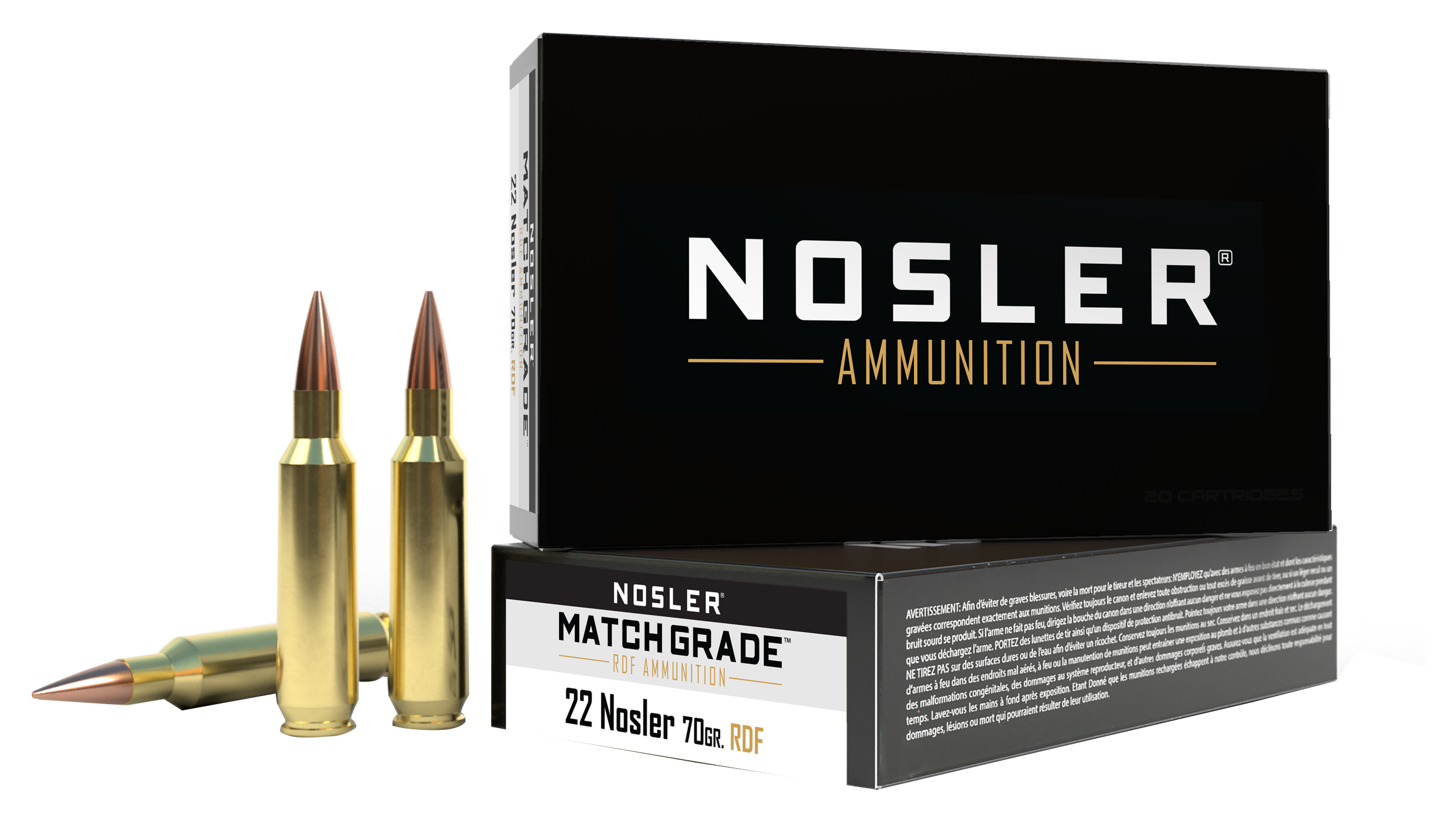 Nosler Match Grade .22 Nosler 70 Grain Centerfire Rifle Ammo
