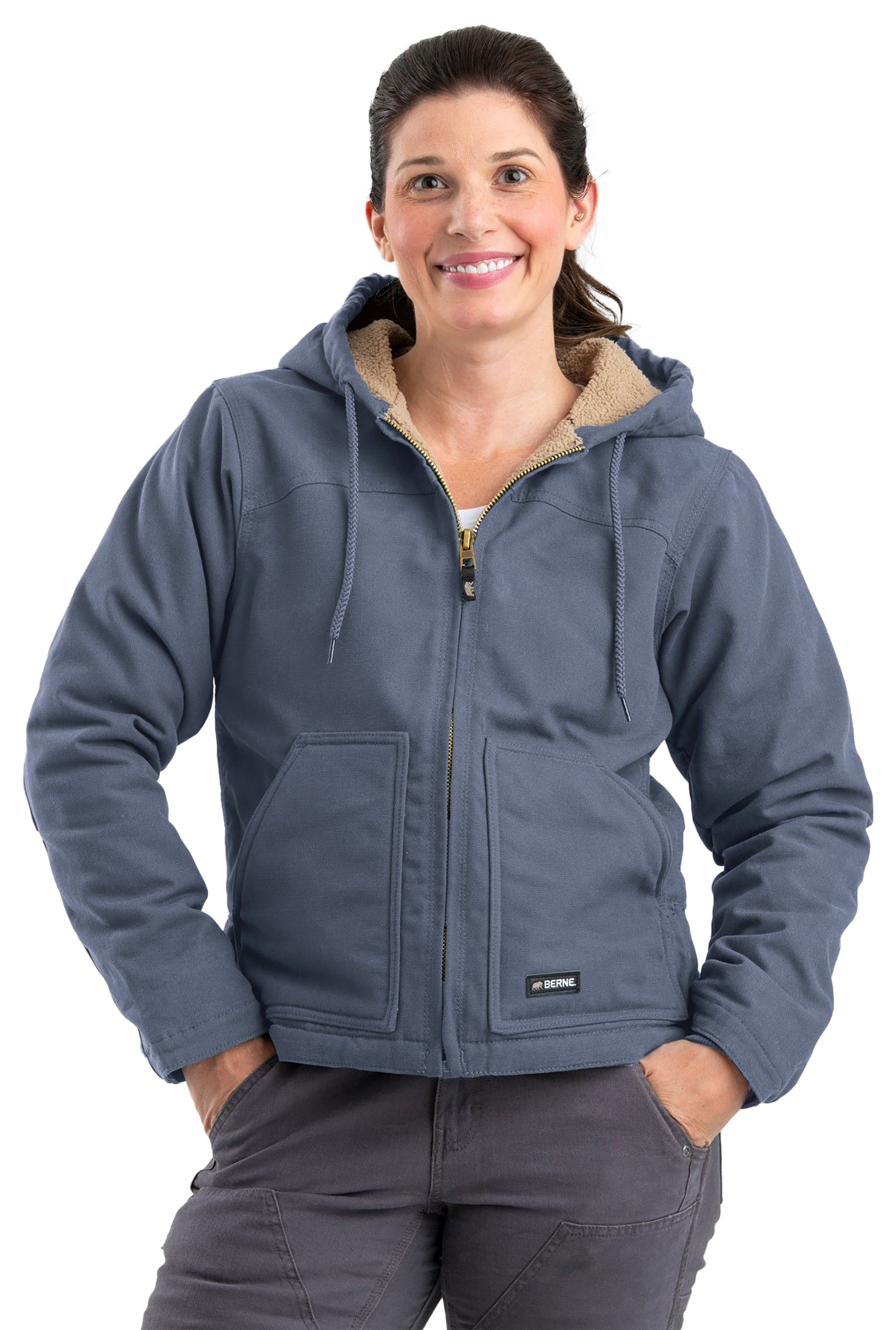 Image of Berne Sherpa-Lined Softstone Duck Hooded Jacket for Ladies - Steel Blue