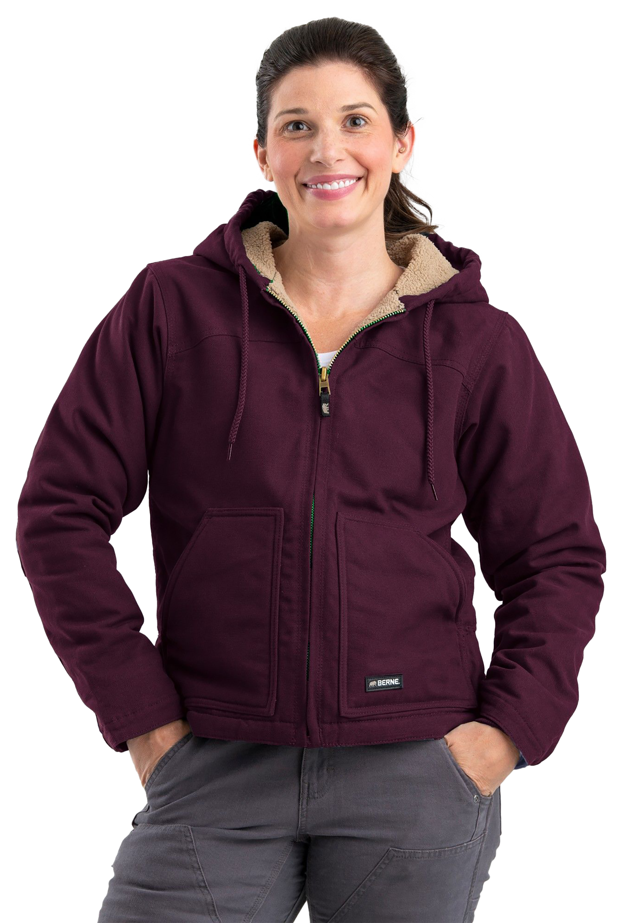 Image of Berne Sherpa-Lined Softstone Duck Hooded Jacket for Ladies - Plum - 4XL