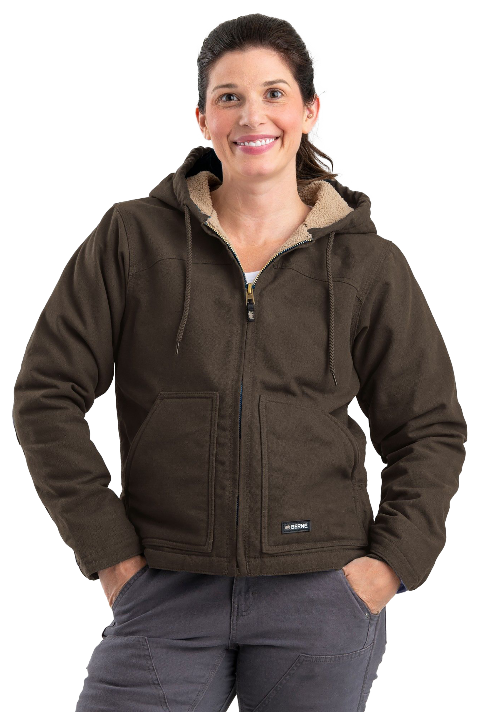 Image of Berne Sherpa-Lined Softstone Duck Hooded Jacket for Ladies - Tuscan - S