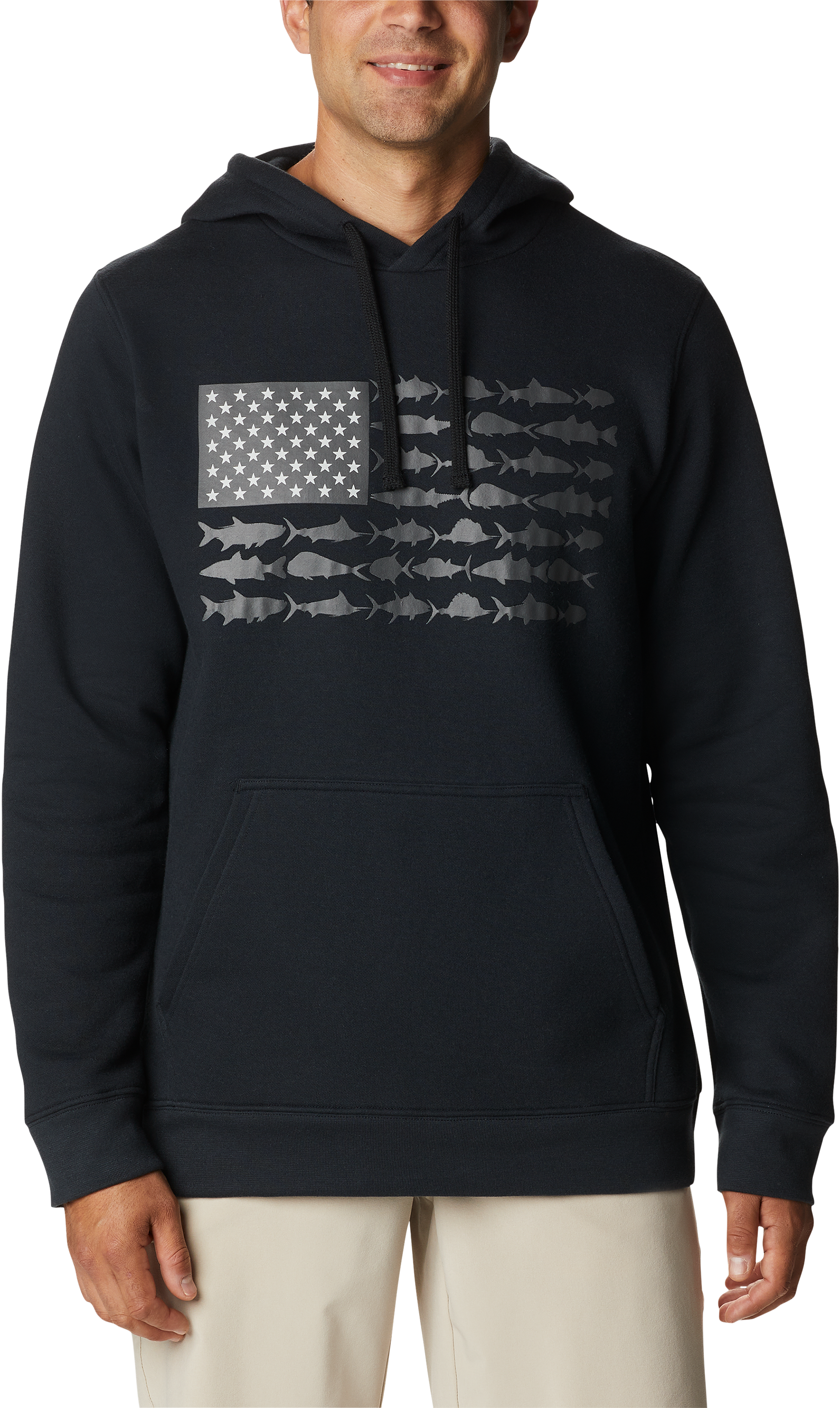 Image of Columbia PFG Fish Flag II Long-Sleeve Hoodie for Men - Black/Graphite USA - S